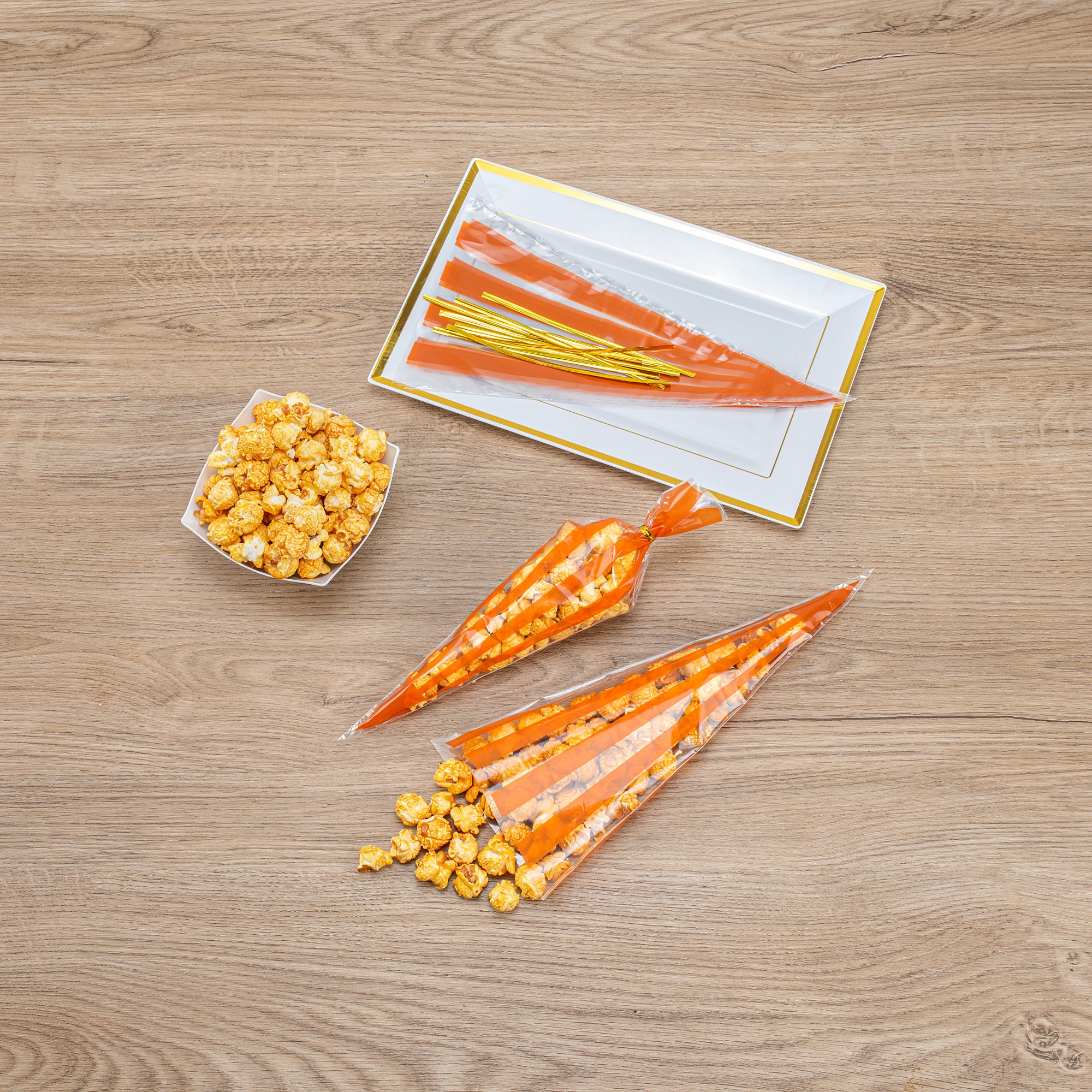 Plastic Cone Bags with Orange Stripes - 6x11 Inches, 8000 Count Box | Perfect for Party Favors, Candy, Snacks & Bulk Packaging
