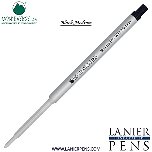 Monteverde Soft Roll Ballpoint Ink Refill W13 - Compatible with Waterman Style Pens - Black Medium Tip 0.7mm - Smooth Writing for Office, School & Everyday Use