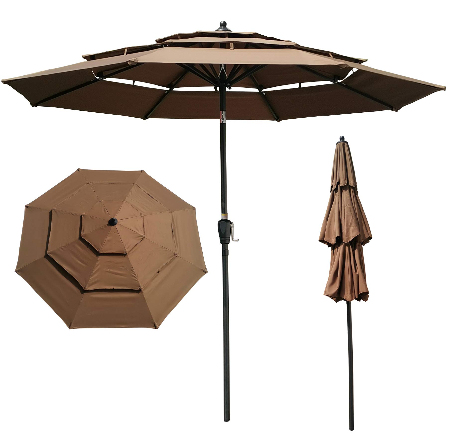 Harper & Bright Designs 9Ft 3-Tier Outdoor Patio Umbrella with Crank & Tilt - Windproof Market Umbrella for Garden, Lawn, Deck, Backyard & Pool - Perfect for Outdoor Dining, Coffee Shops & Beach Relaxation