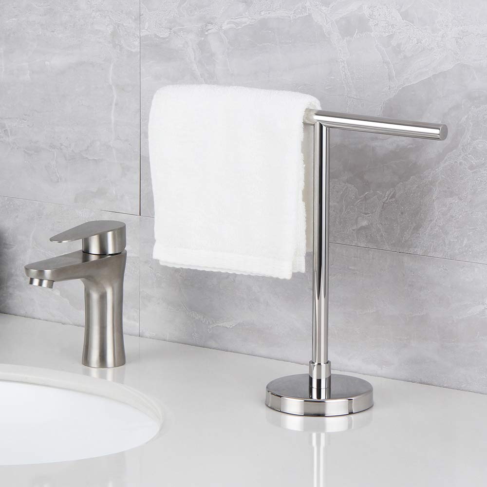 Modern Hand Towel Stand - Free Standing SUS 304 Stainless Steel Countertop Rack for Bathroom, Kitchen or Vanity - Polished Finish - Perfect for Guest Bathrooms, Powder Rooms & Spa-Style Decor