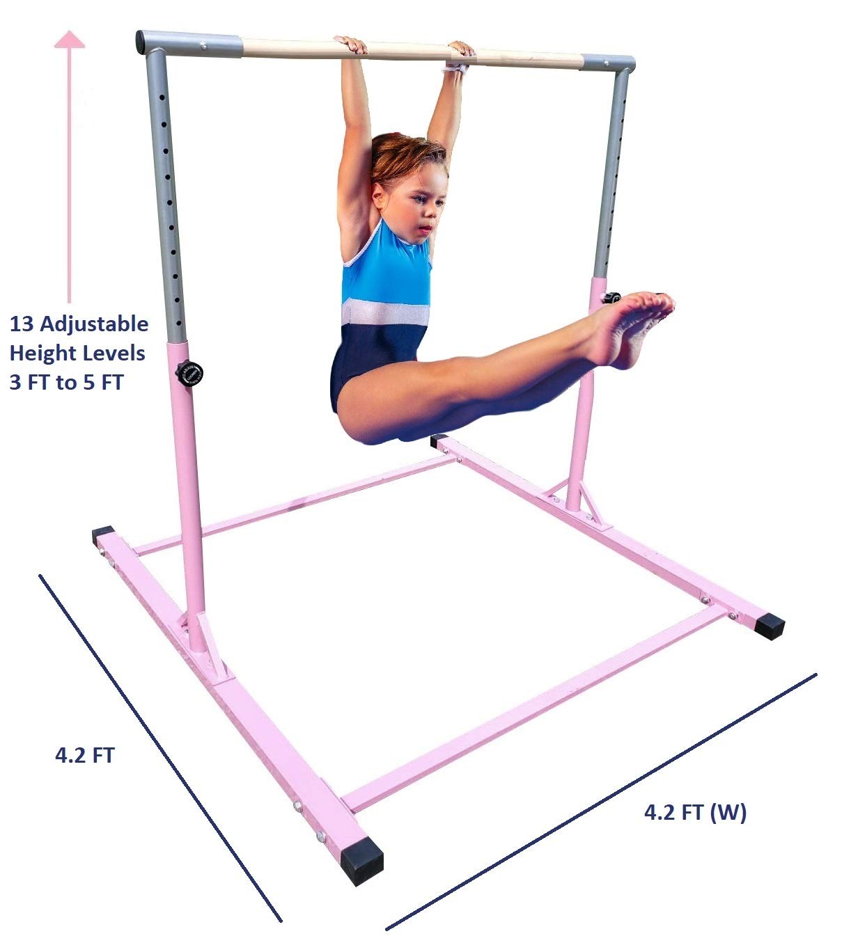 ToyKraft Adjustable Gymnastics Bar for Kids & Adults - Pink Horizontal Kip Bar for Home Training, Strength Exercise & Gymnastics Practice - Perfect for Indoor/Outdoor Use in Playroom, Backyard or Gym