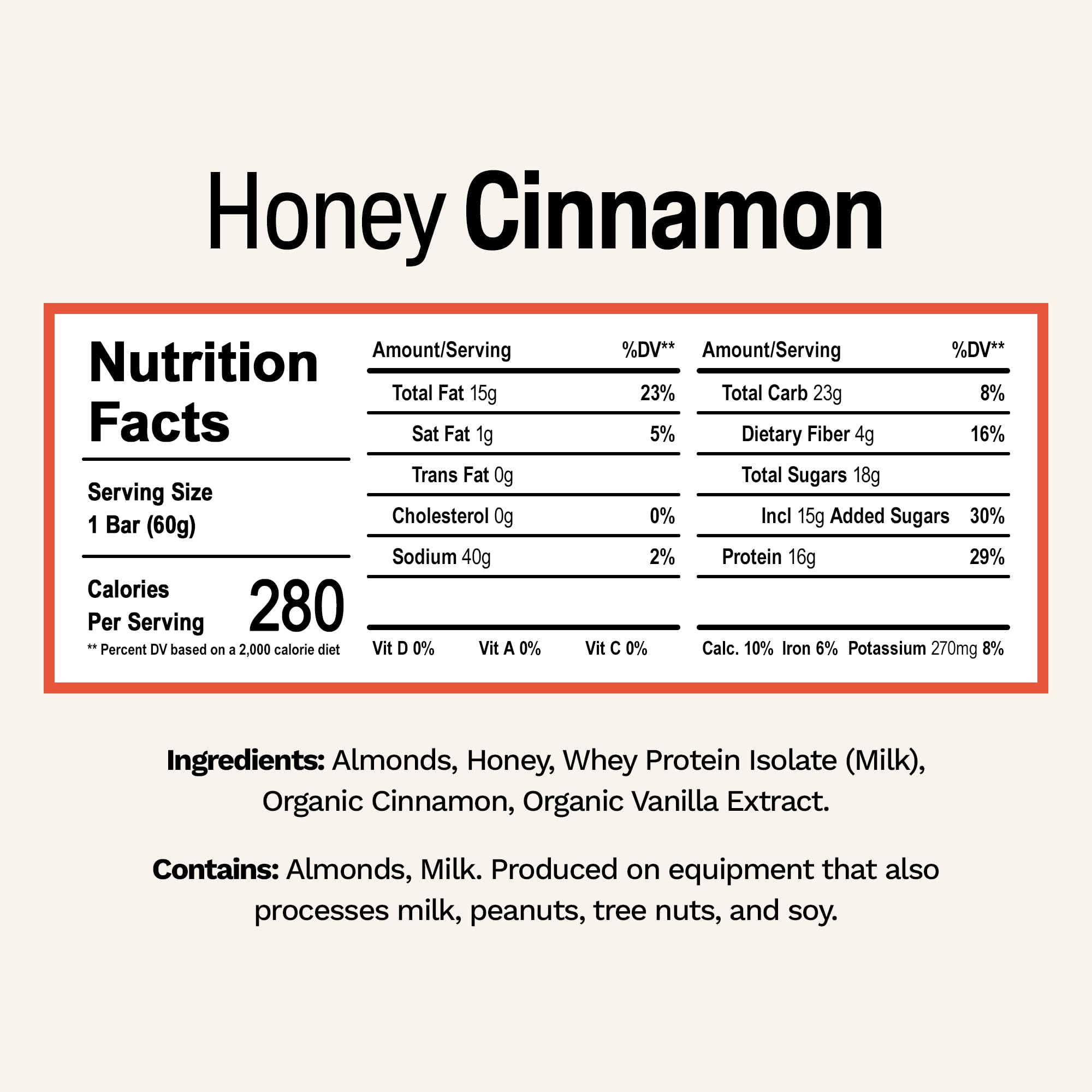Rise Whey Protein Bars - Honey Cinnamon Flavor | High Protein Snack Bar with 18g Protein & 4g Fiber | 5 Whole Food Ingredients | Gluten-Free, Soy-Free | Perfect for Breakfast, Post-Workout & On-the-Go Energy