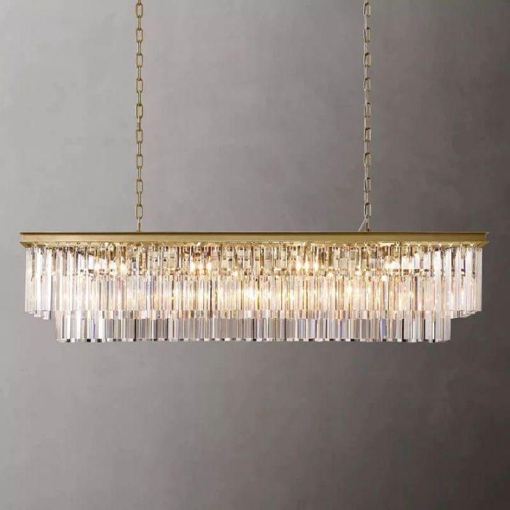 1920s Art Deco Rectangular Chandelier - Vintage Brass Ceiling Light Fixture 59