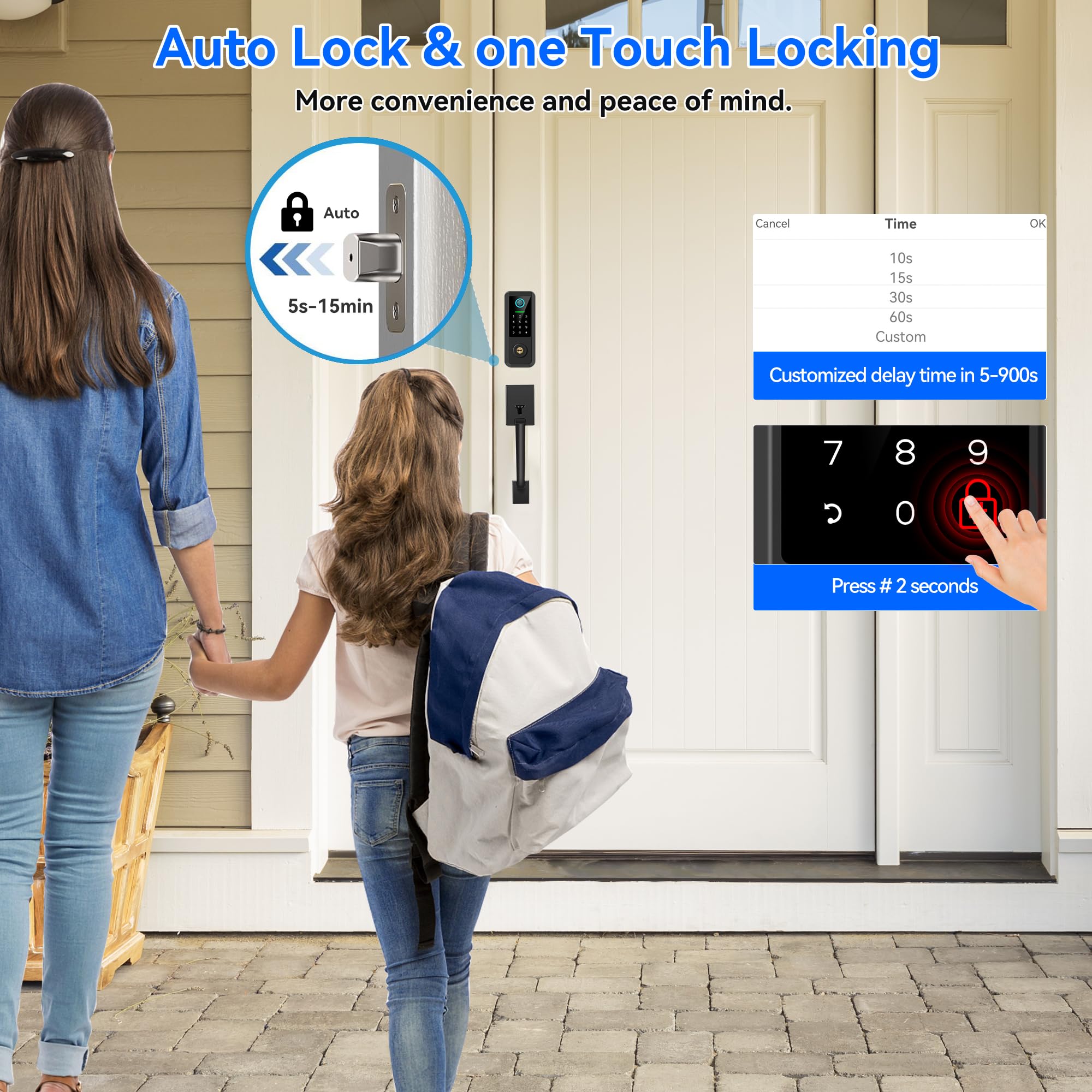 Smart Fingerprint Door Lock with Keypad & Bluetooth - 5-in-1 Keyless Entry Deadbolt with Auto Lock & Handle Set (Black) - Perfect for Home Security & Smart Access Control