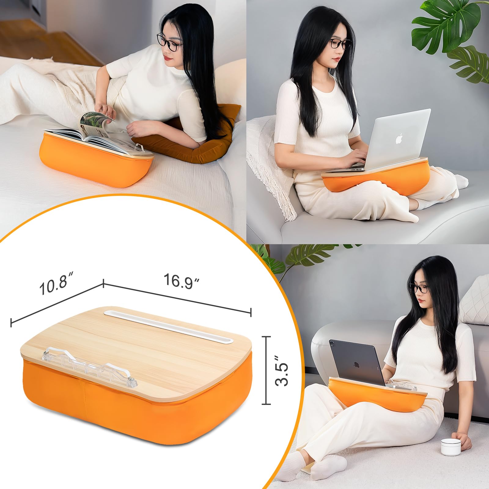 Ergonov Adjustable Book Stand & Reading Pillow for Kindle, iPad, Tablet - Comfortable Beanbag Base for Bed, Desk, Sofa - Reduces Neck Strain - Perfect Gift for Book Lovers (Orange) - Ideal for Cozy Reading, Studying, and Relaxing at Home