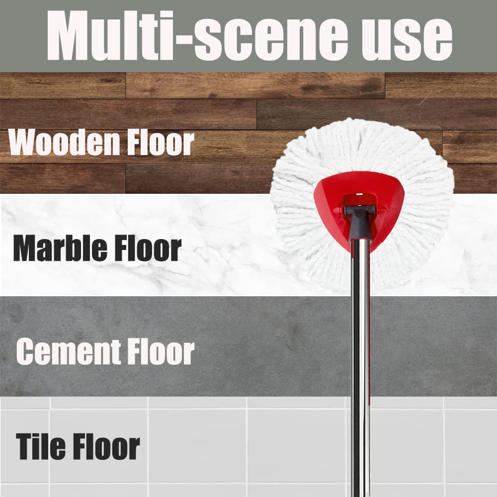 O-Ceda EasyWring Spin Mop Replacement Parts Set - 2 Microfiber Mop Refills, Triangle Mop Head Cover & Adjustable 30-58 Inch Handle - Compatible with Spin Mop Bucket System (White) - Perfect for Hardwood Floors, Tile & Kitchen Cleaning