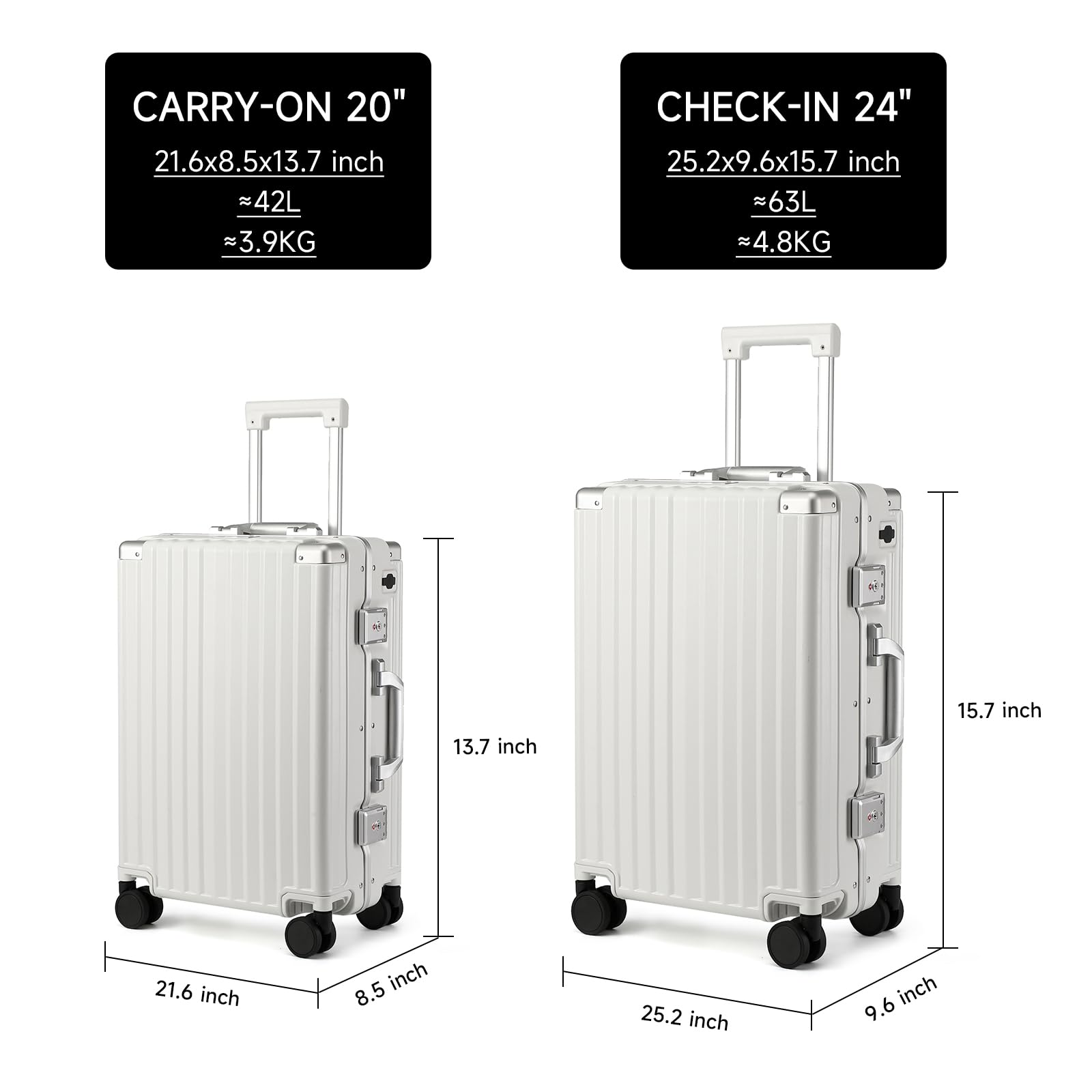 MYER 20 Inch Hard Shell Carry On Luggage - Airline Approved 22x14x9 Aluminum Suitcase with 3-Layer PC, Spinner Wheels, USB Charging Port & Cup Holder (Milky White) - Perfect for Business Travel, Weekend Getaways & Airplane Cabins