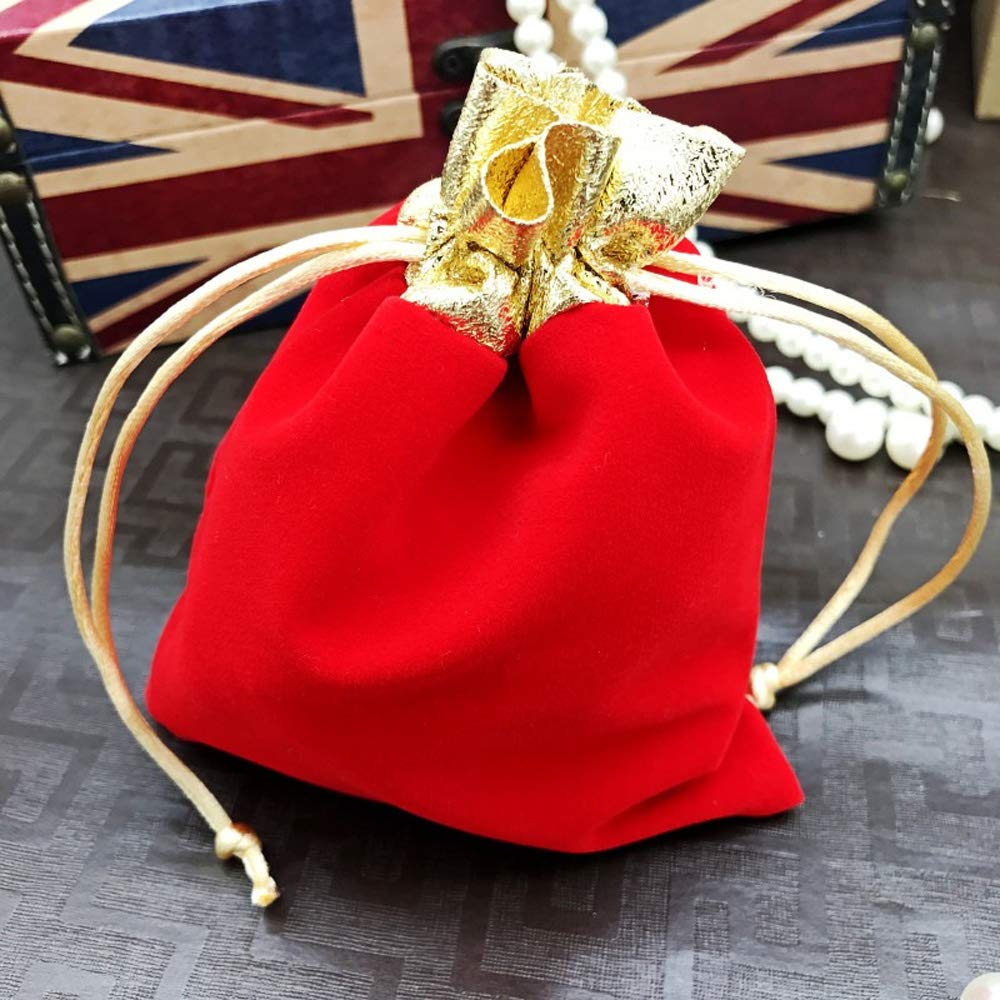 50PCs Soft Velvet Drawstring Pouches with Gold Trim - Jewelry Gift Bags for Wedding, Party Favors, Candy, Cosmetics & Small Keepsakes - Elegant Packaging for Special Occasions