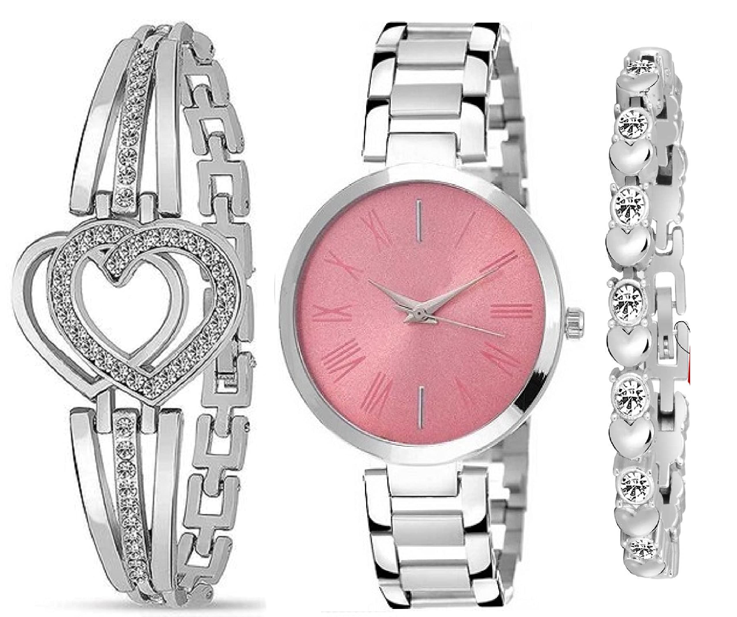 Trendy Women's Watch and Bracelet Set (SR-945 AT-9451) - 3 Piece Fashion Jewelry Combo for Girls & Ladies - Perfect for Casual Wear, Office Accessories, and Gift Giving