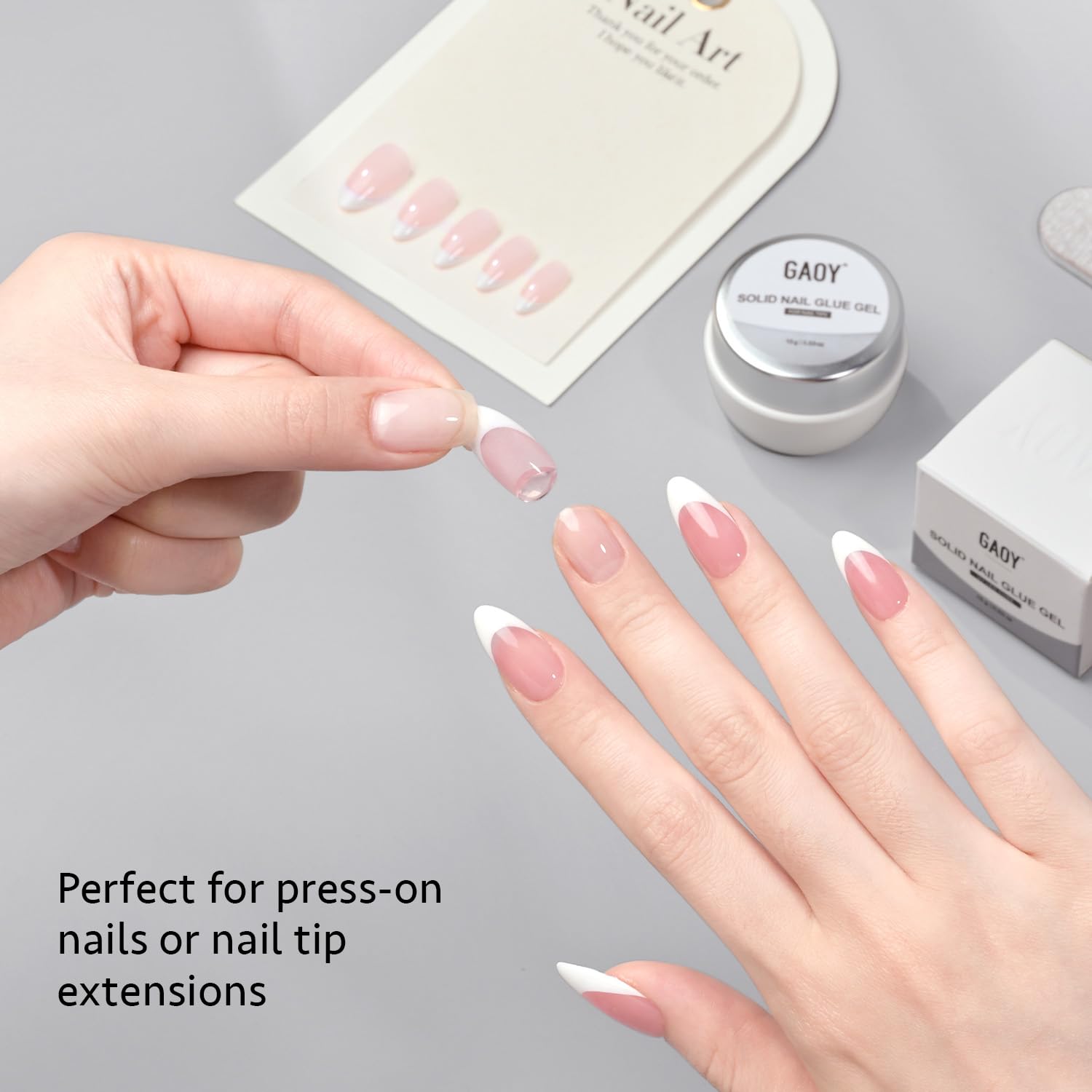GAOY Solid Nail Glue Gel - 15g Strong Adhesive for Press On Nails, False & Acrylic Tips | UV Light Cure | Long-Lasting Nail Extension Glue | Perfect for Salon, Home Manicure & Nail Art