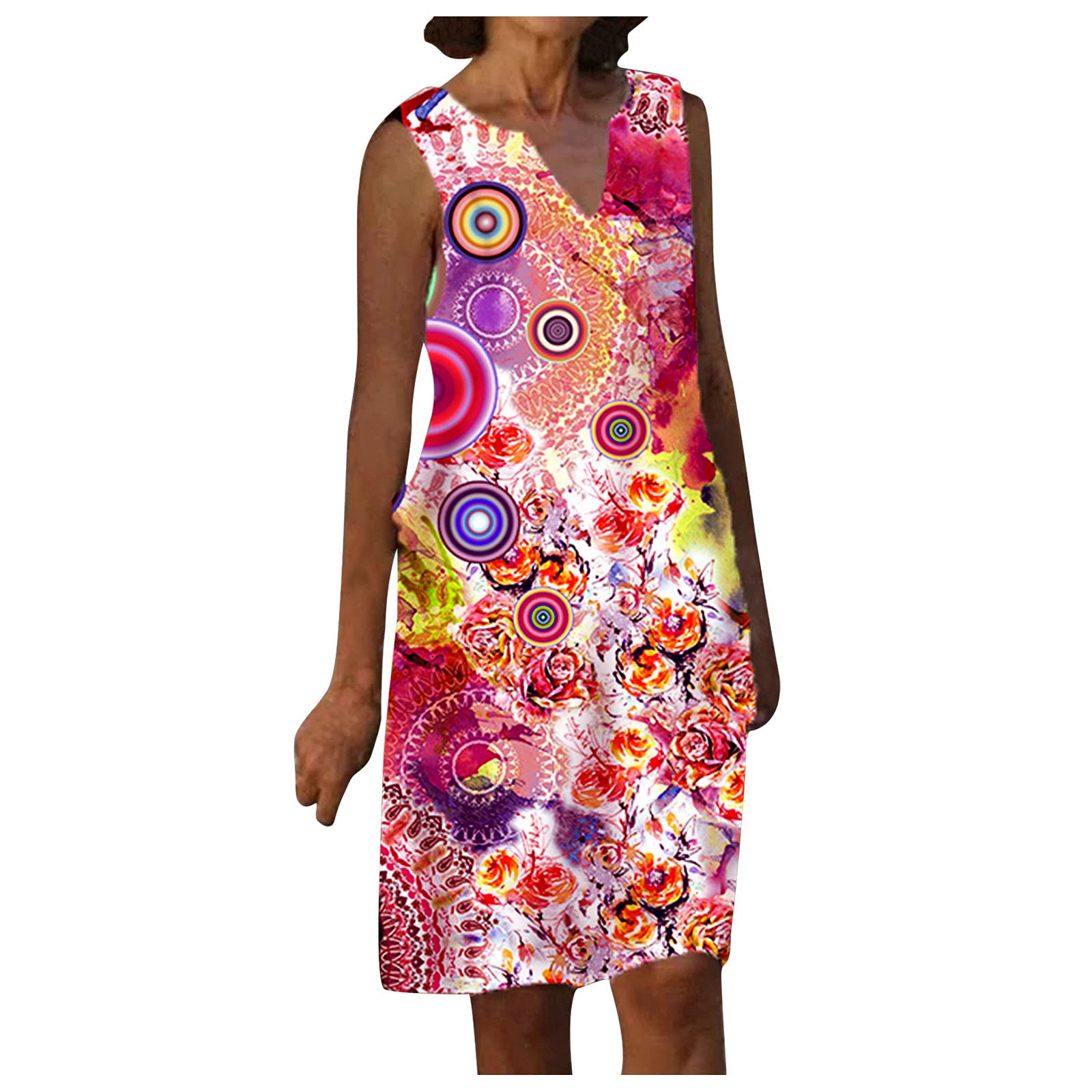 Stylish UYTOGOFE V-Neck Sleeveless Printed Summer Maxi Dress for Women - Perfect for Beach Vacations, Parties & Casual Outings