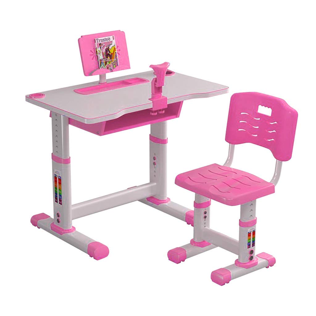 LXTIN Adjustable Kids Study Desk with Chair Set - Ergonomic Writing Table for Children, Anti-Hump Back Design, Height Adjustable Home Schooling Furniture for Boys & Girls - Perfect for Homeschooling, Online Learning & Homework Station