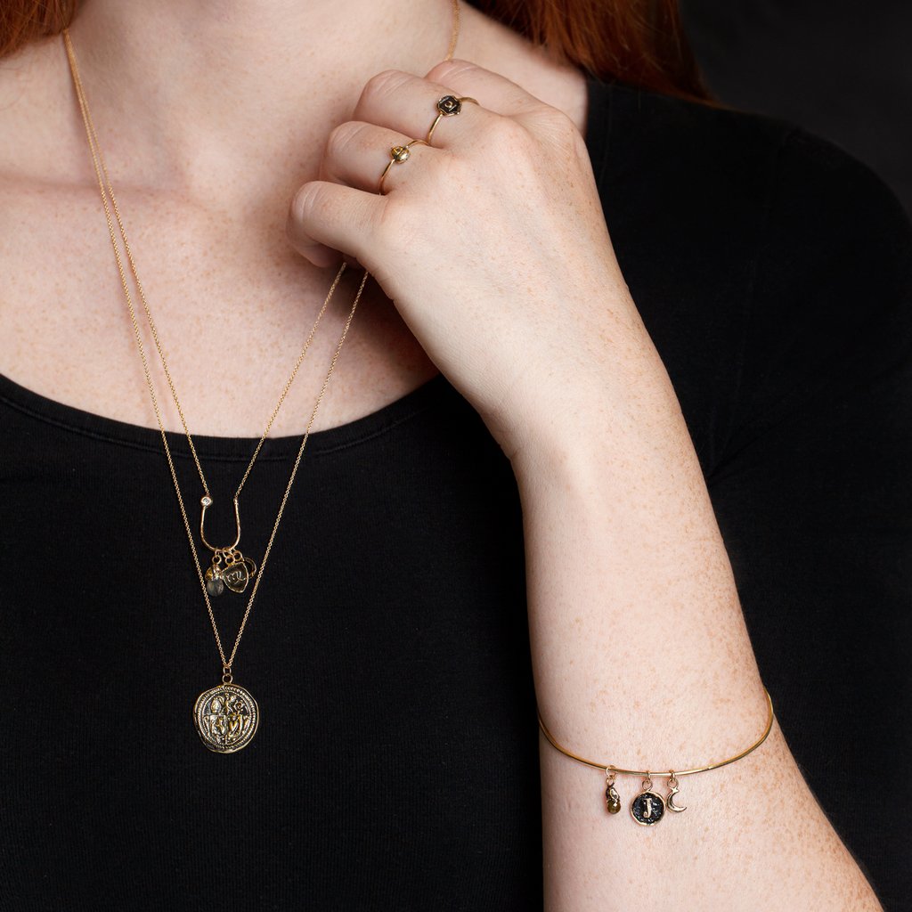 14K Gold Capped Diamond Charm Pendant - Rustic Earthy Jewelry for Women, Perfect for Layering Necklaces & Everyday Elegance