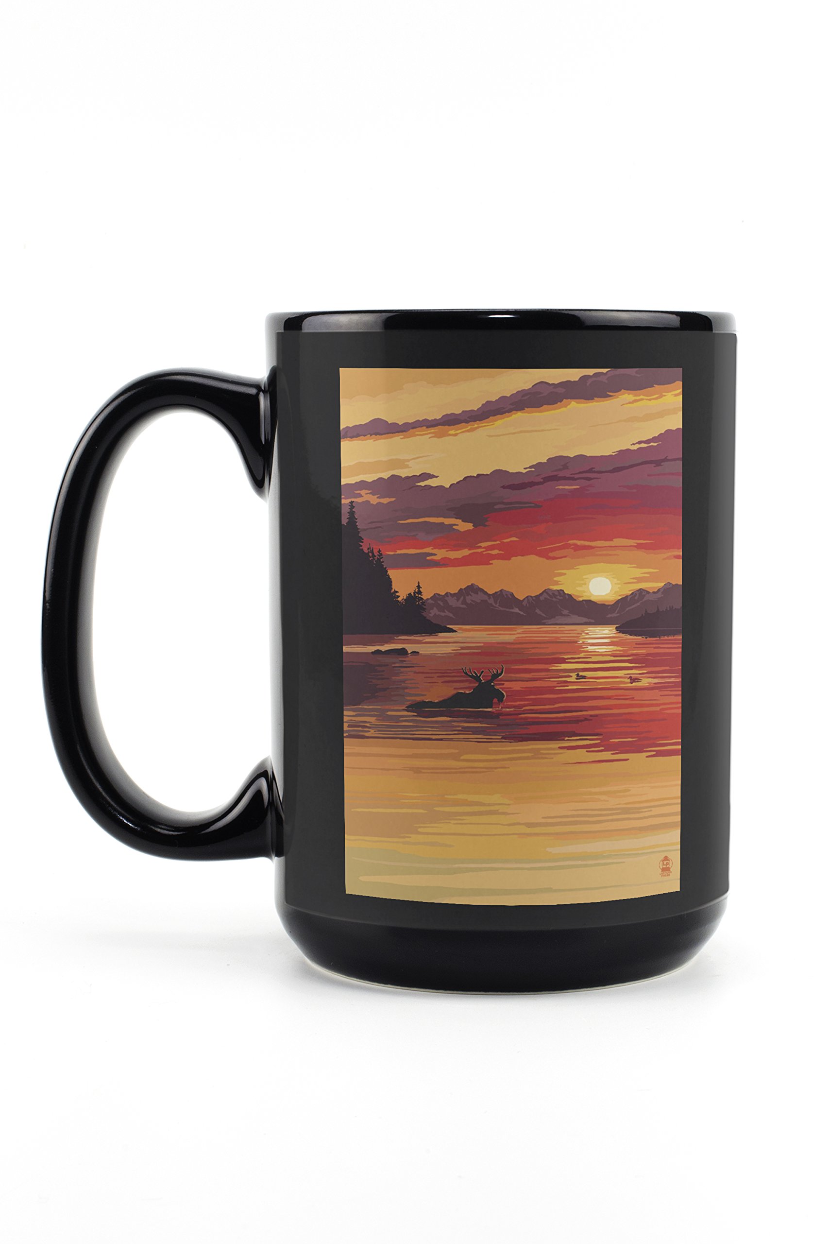 Lantern Press Moose at Sunset 15oz Black Ceramic Coffee Mug - Microwave & Dishwasher Safe - Perfect for Hot Tea, Coffee, or Soups - Ideal for Home, Office, or Camping Use