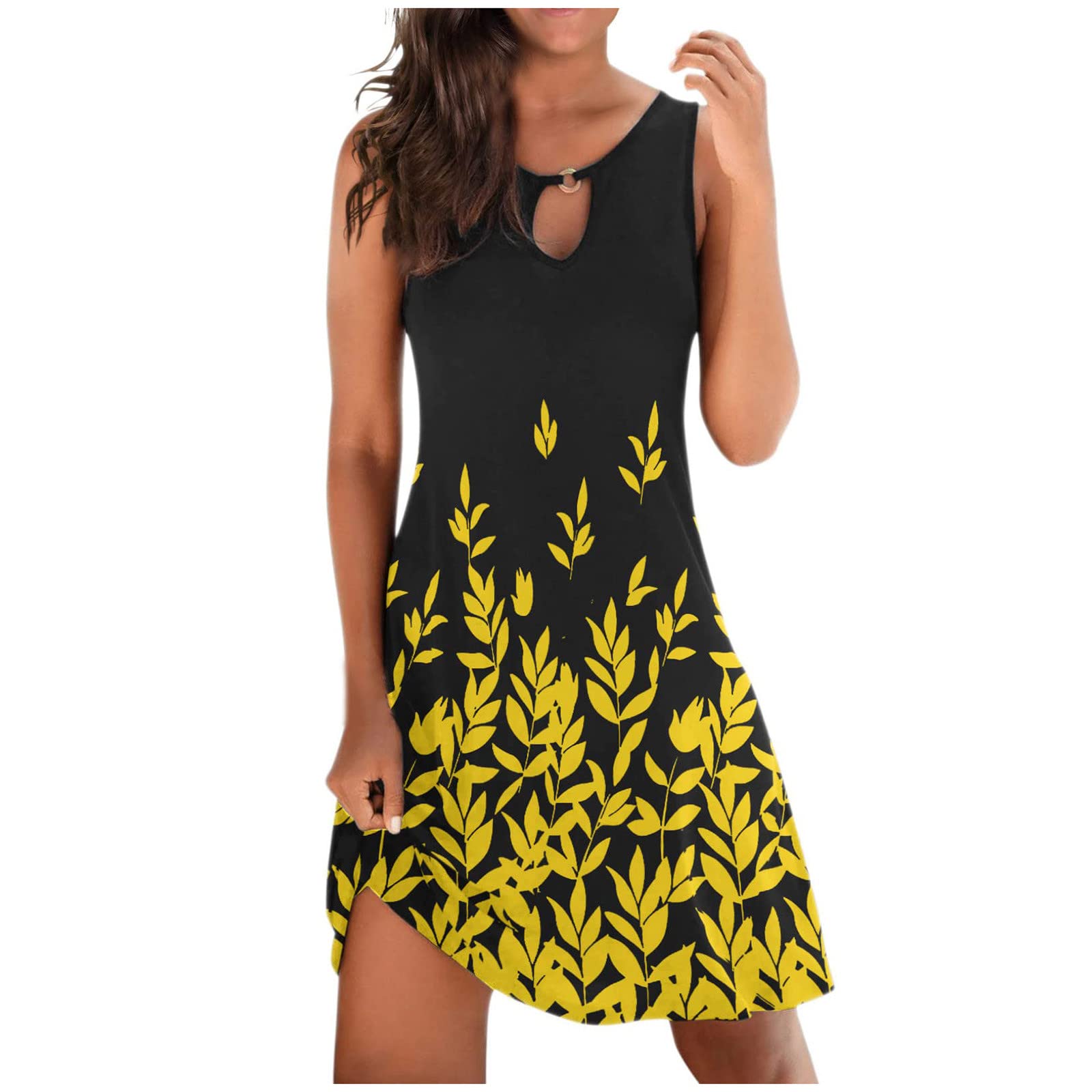 Women's Summer Sundresses 2022 - Sexy Vintage Sleeveless Mini Dresses with Hollow Out Geometric Print, O-Neck & V-Neck Options for Beach, Vacation & Casual Wear