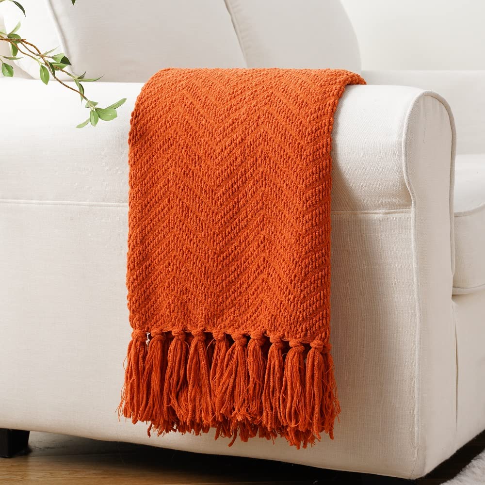 BATTILO HOME Burnt Orange Knit Throw Blanket - 60