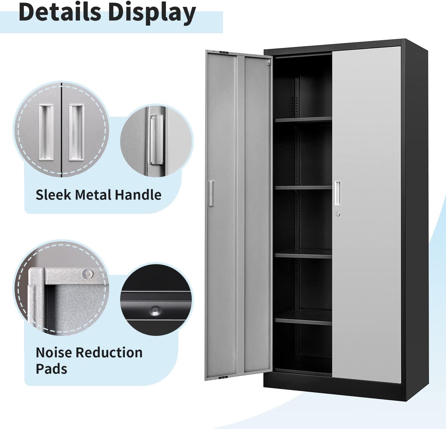 71 Inch Steel SnapIt Storage Cabinet with Locking Doors & Adjustable Shelves - Heavy Duty Metal Garage Cabinet for Tools, Office & Home Organization - Perfect for Workshop, Garage, Basement & Utility Room Storage