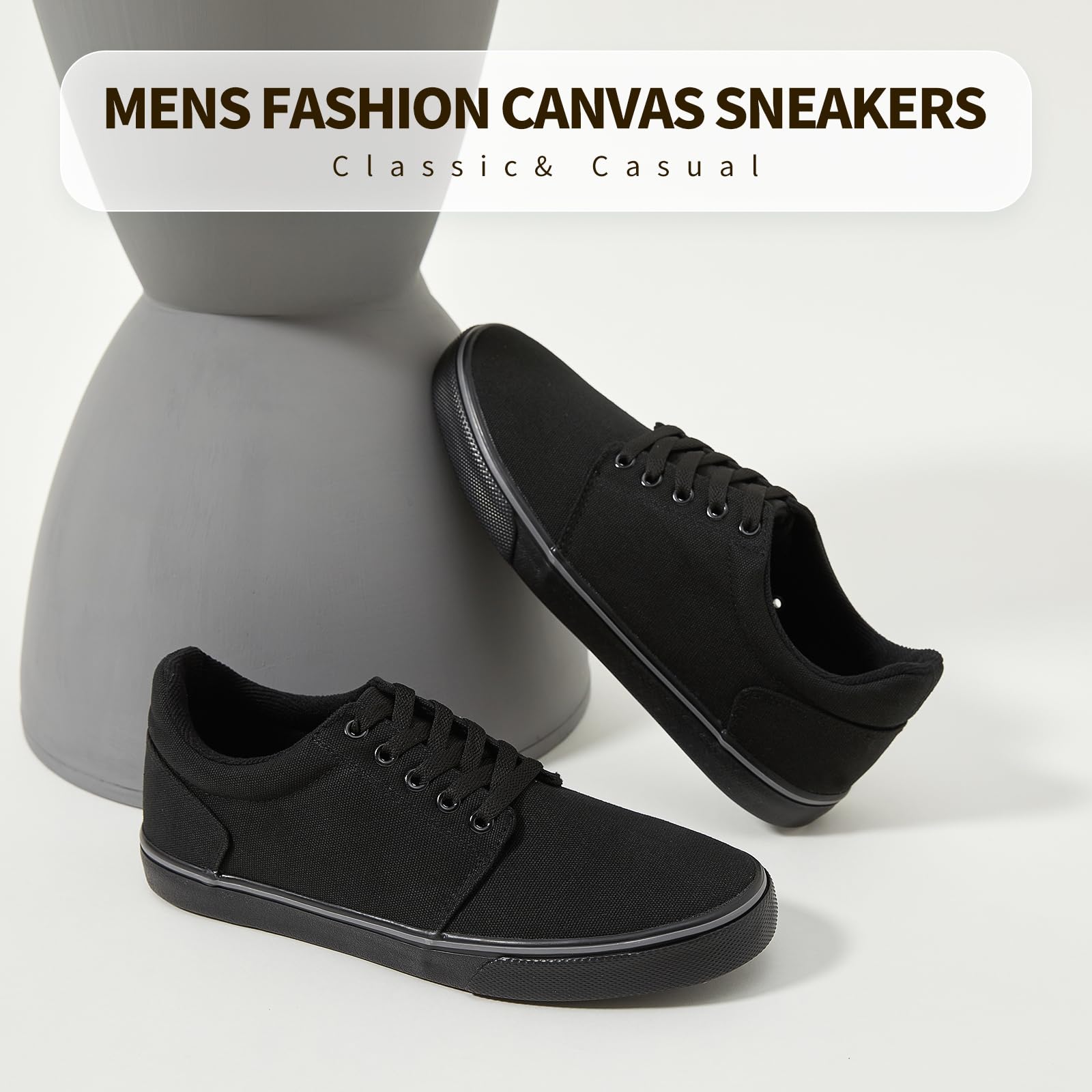 **Men's Classic Canvas Sneakers - Low Top Lace-Up Comfortable Skate Shoes for Casual Wear & Outdoor Activities**    *Use for: Everyday casual wear, skateboarding, outdoor walks, and street fashion.*