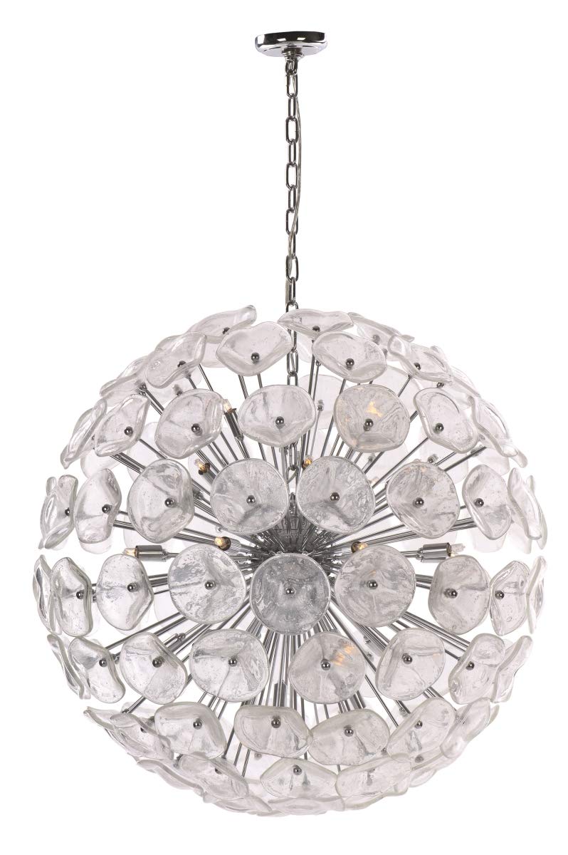 28-Light Polished Chrome Single Pendant Ceiling Light with Clear Murano Glass - 32 Inch Modern Chandelier for Dining Room, Living Room, or Entryway Lighting