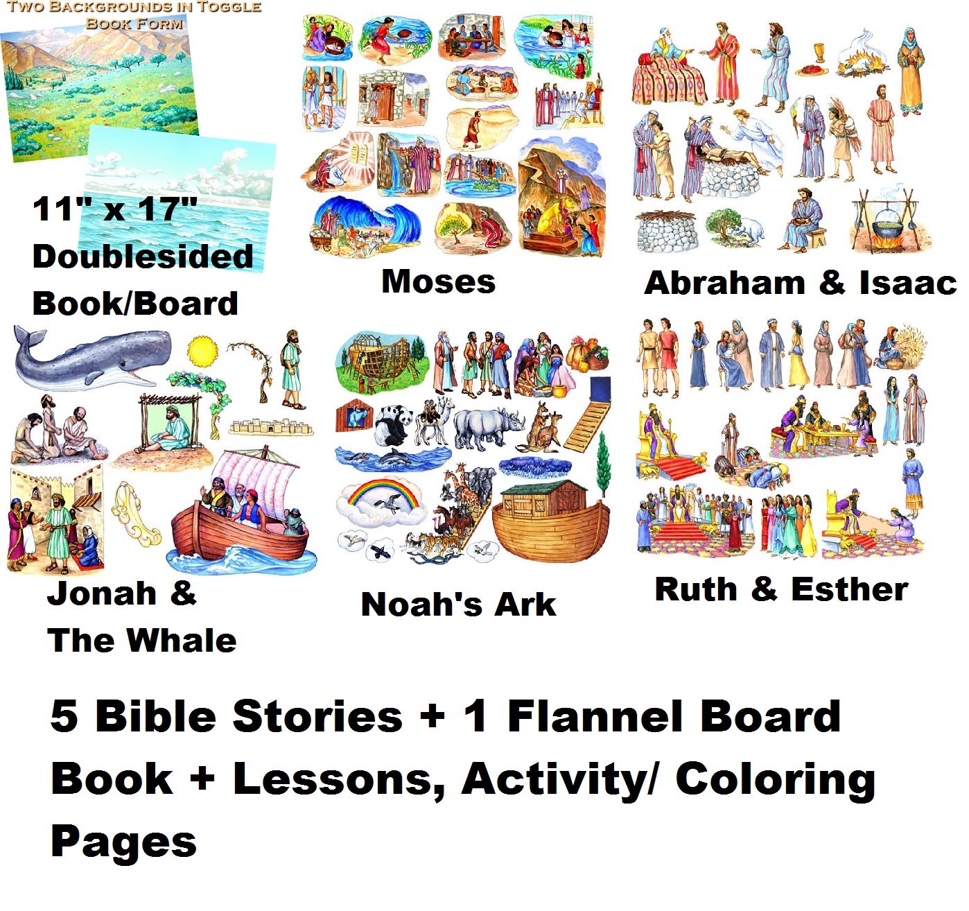 Old Testament Bible Felt Figures & Flannel Board Book - Noah, Moses, David for Sunday School Lessons