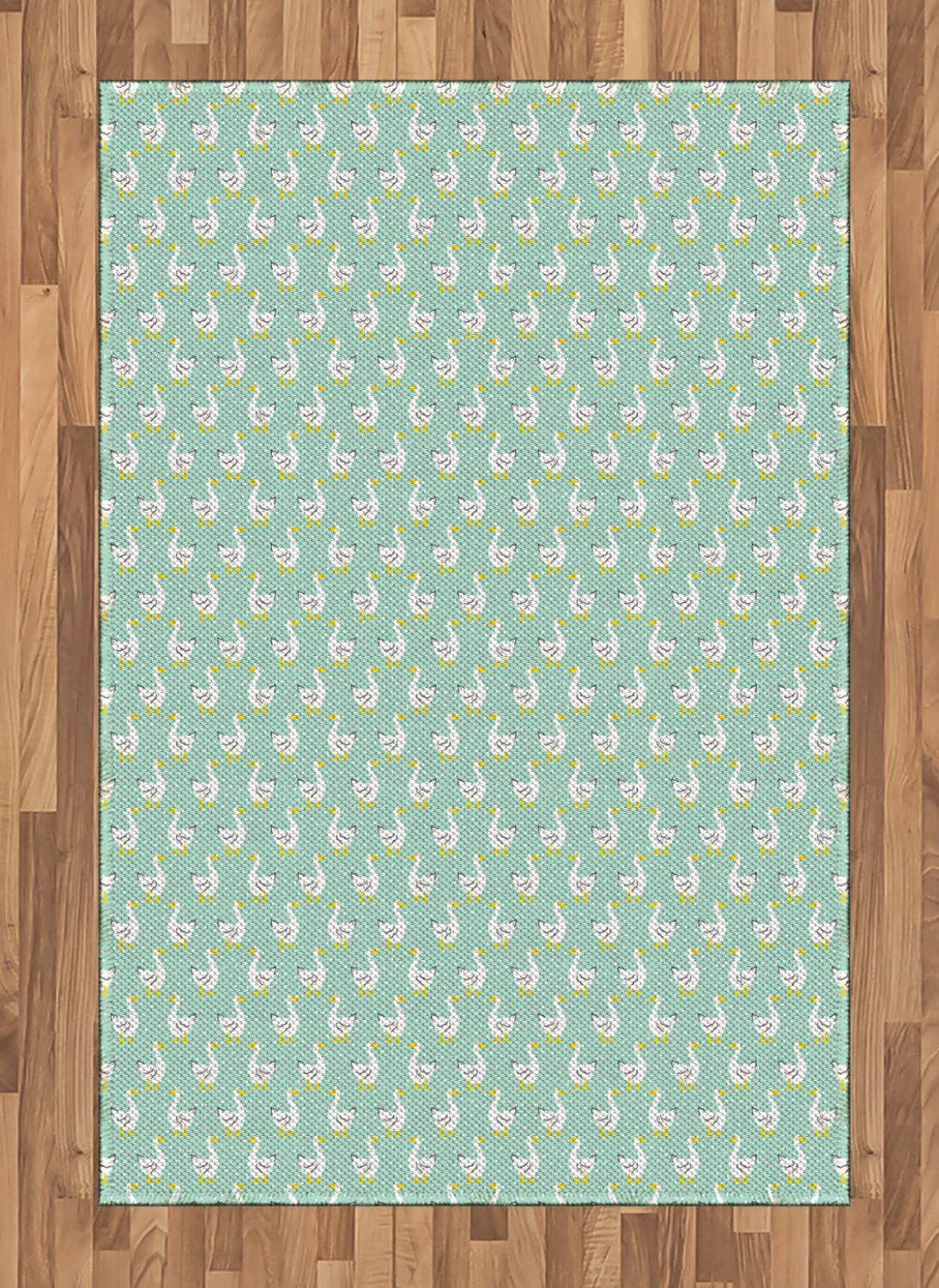 Ambesonne Goose Cartoon Animal Print Area Rug with Polka Dots, Non-Slip Flat Woven Accent Rug for Living Room Bedroom Dining Room, 4'x5'7