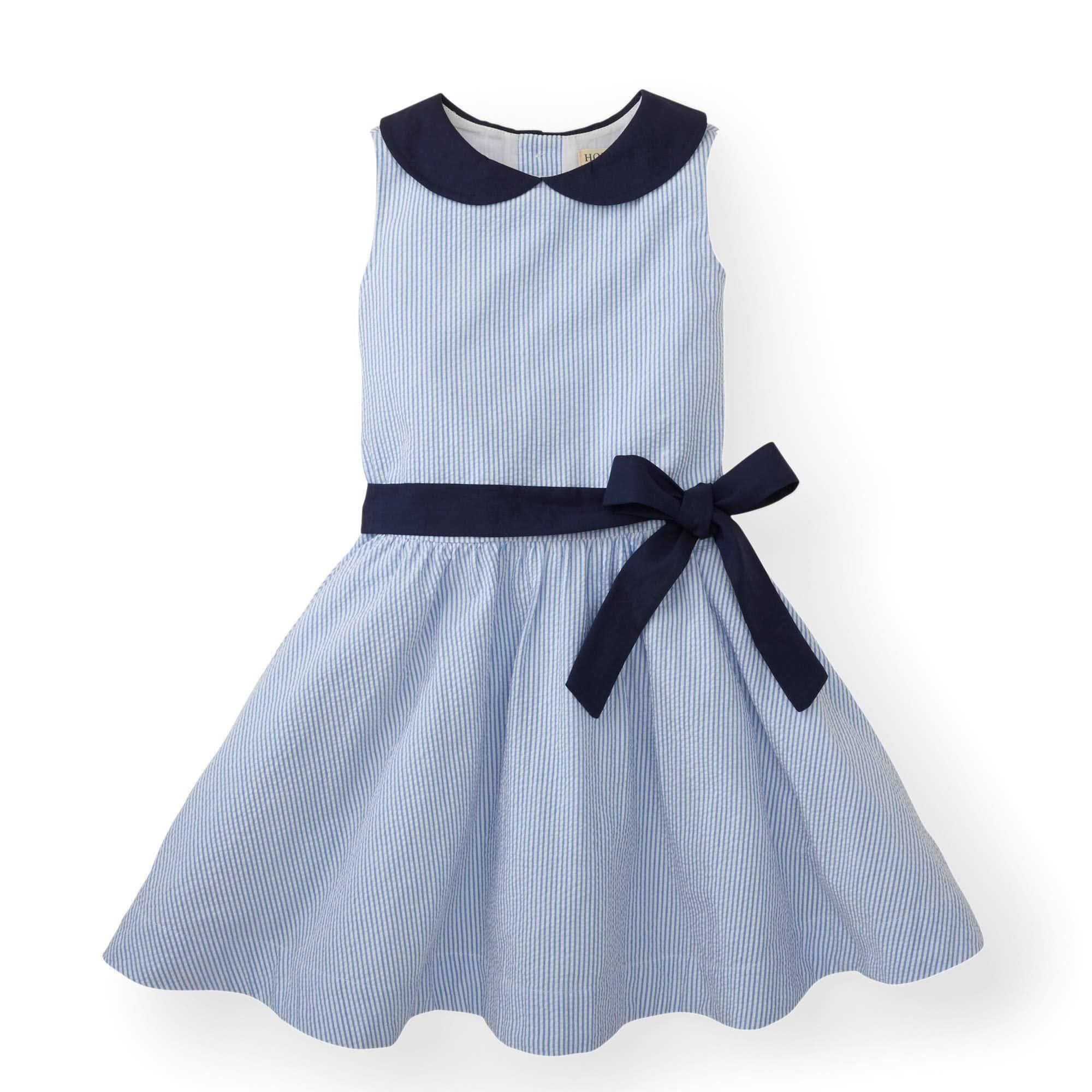 Hope & Henry Girls' Peter Pan Collar Seersucker Dress - Cute & Comfortable Summer Outfit for Toddlers, Playdates & Special Occasions