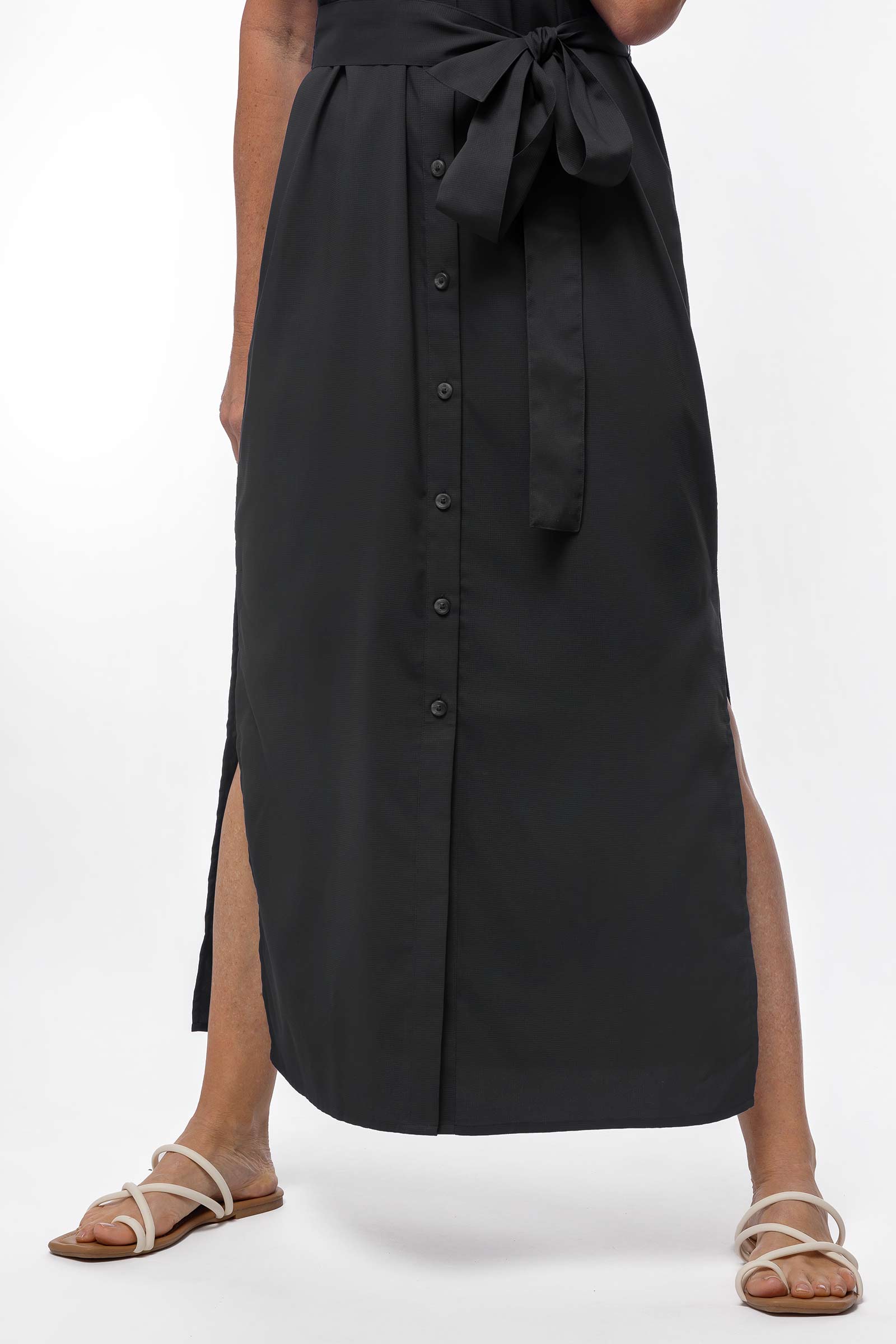 Women's Espanola Way Dress - Elegant Black Flowy Midi Dress for Summer, Beach, and Casual Outings