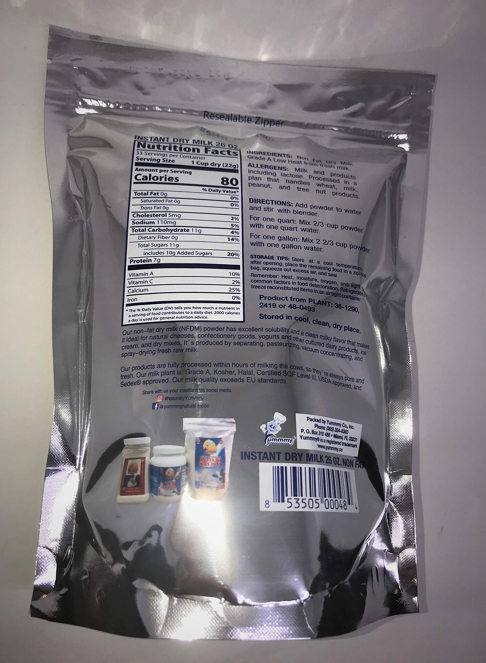 Yummy Instant Nonfat Dry Milk Powder 26 oz - Grade A, Kosher & Halal Certified, Made in USA | Perfect for Baking, Coffee Creamer, Smoothies, and Cooking
