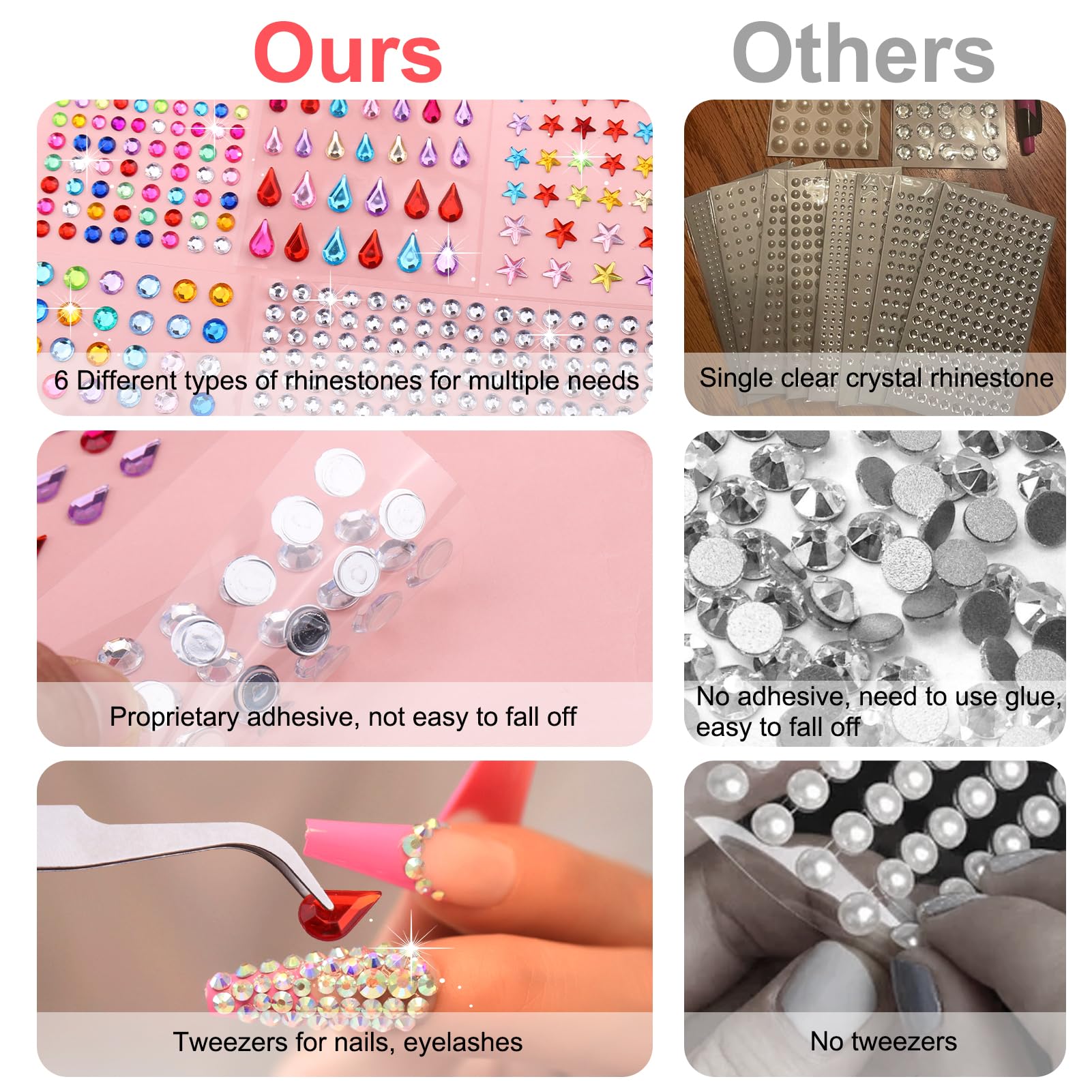 2609 Pieces Self-Adhesive Hair Gems Kit - Rhinestone Letters, Diamonds & Pearls with Tweezers for Hair, Nails, Face & Clothing (6 Shapes, 3-8mm) - Perfect for DIY Crafts, Party Makeup & Fashion Accessories