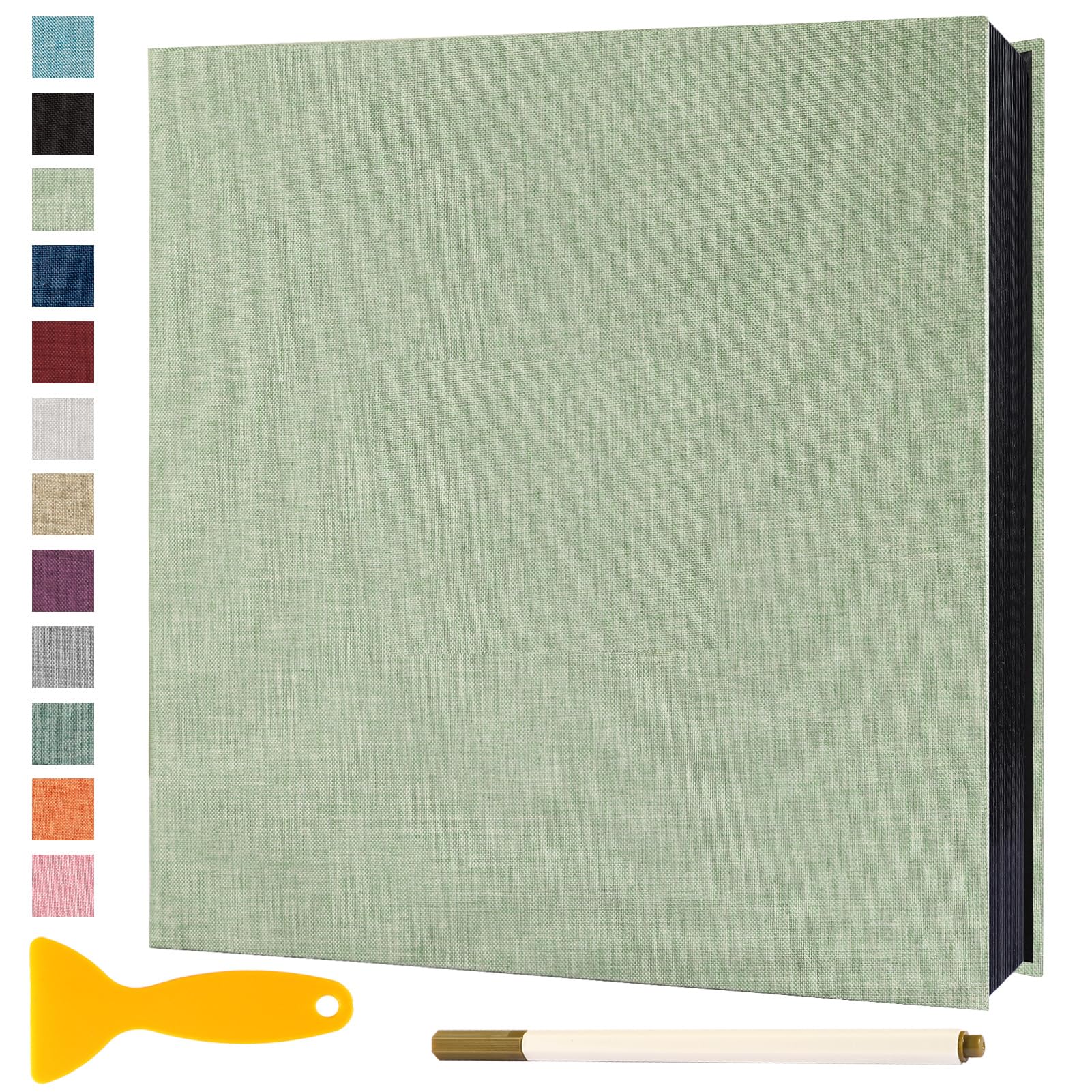 Self-Adhesive Magnetic Photo Album with Black Sticky Pages - Holds 4x6, 5x7 & 8x10 Photos | Includes Metallic Pen | Perfect for Baby, Wedding & Family Memories | 11x10.6 Inch Grass Green Scrapbook (60 Pages) | Great for Home Decor, Gift Giving & Memory Preservation