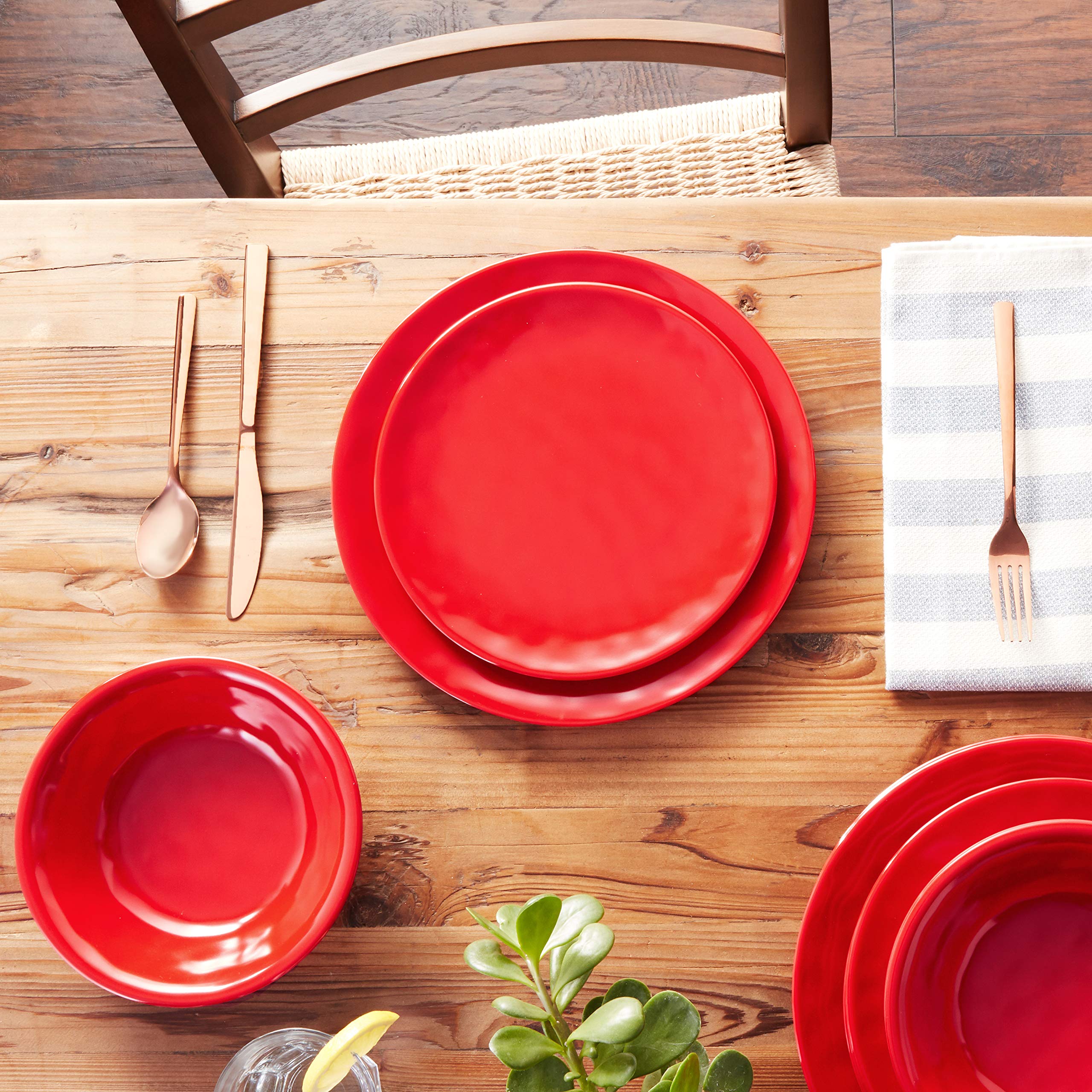 Certified International 89212RM 12-Piece Melamine Dinnerware Set - Service for 4, Durable Red Plates & Bowls - Perfect for Outdoor Dining, Picnics, and Everyday Use