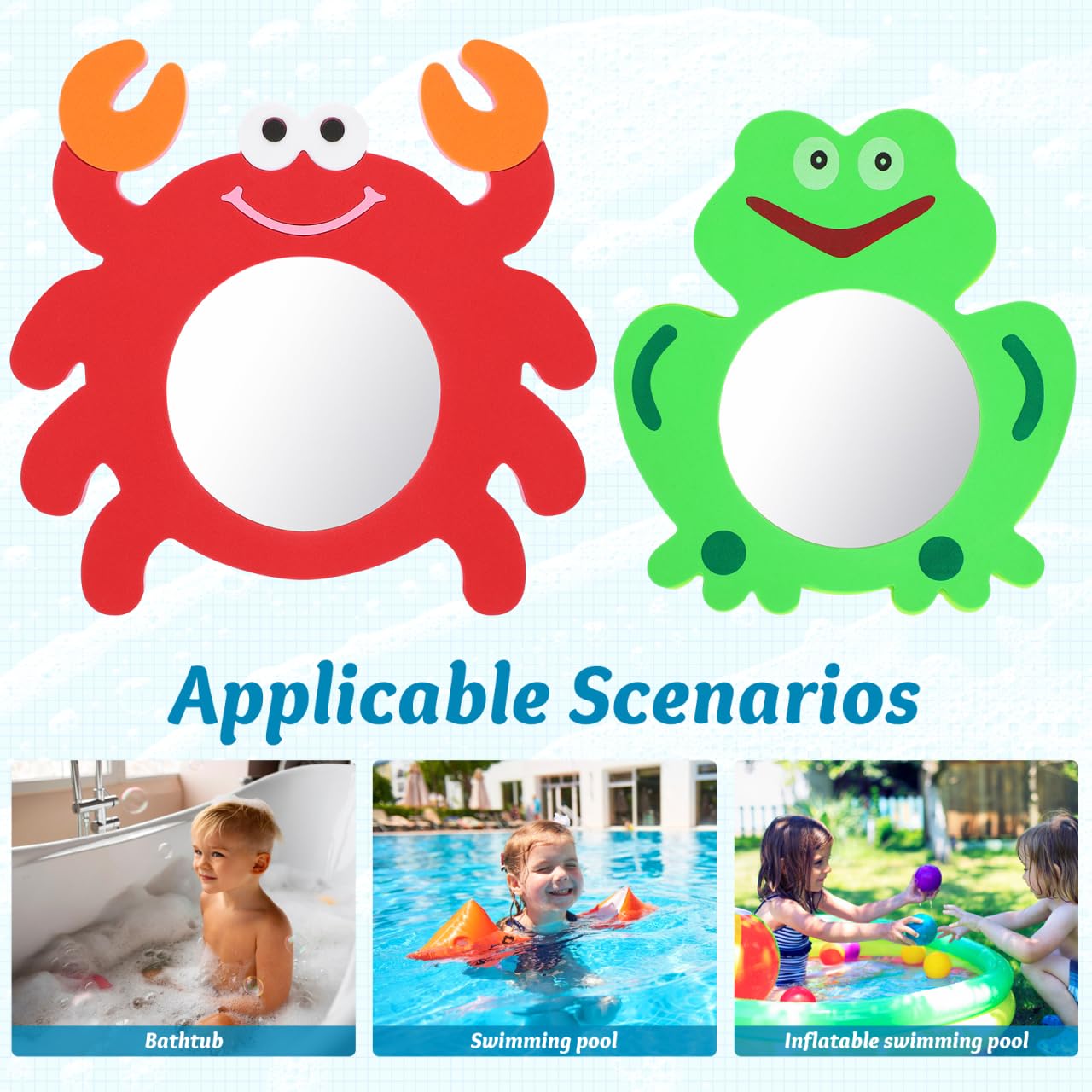Totority 2-Pack Cartoon Crab Shaped Foam Bath Mirrors for Kids - Educational Bath Toys, Water Play & Bathtime Fun - Perfect for Toddler Bath Time, Sensory Play & Learning
