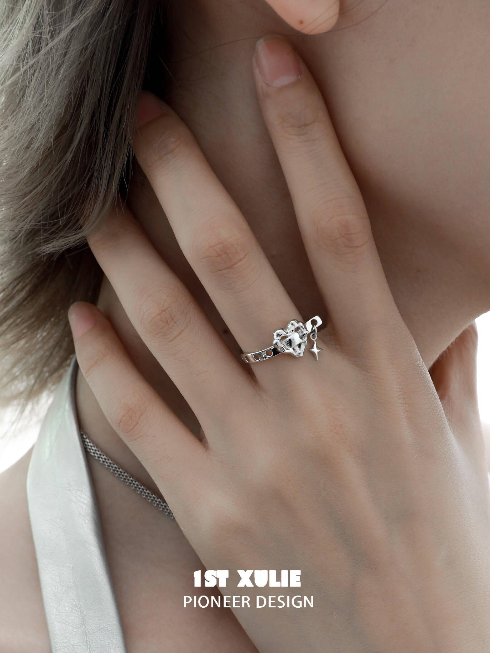 Star Trails S925 Sterling Silver Skeleton Heart Ring for Women - Elegant Gothic Jewelry for Valentine's Day, Anniversary Gifts & Everyday Wear