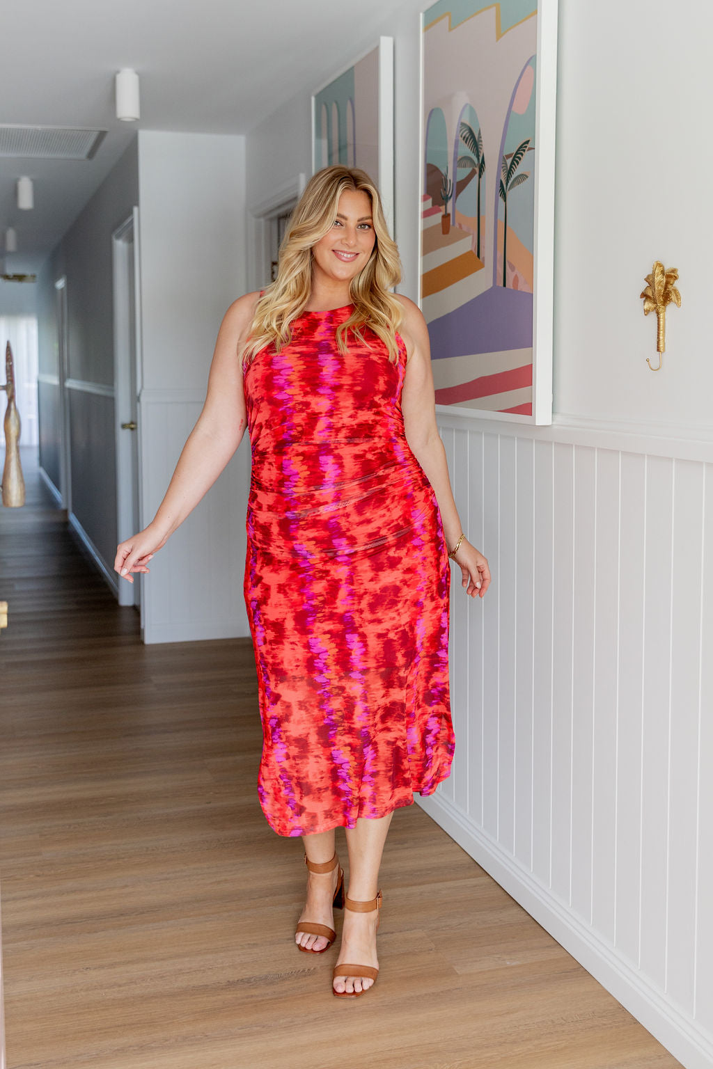 Teagan Mesh Midi Dress in Red | Flowy Summer Dress for Women | Perfect for Beach Vacations, Date Nights & Outdoor Parties