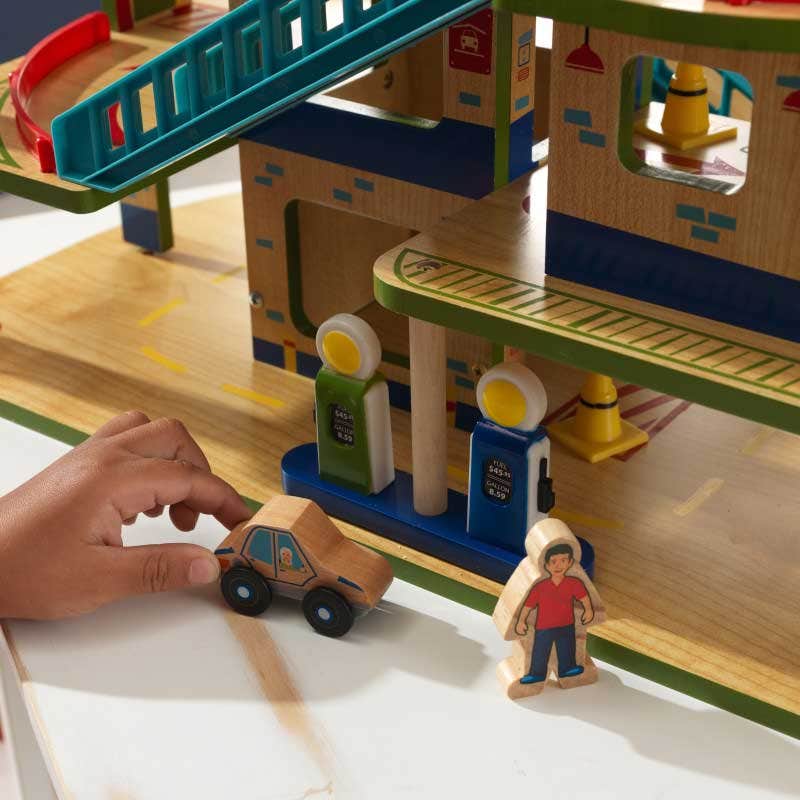 Wash n Go Wooden Car Garage Toy Set for Kids - Pretend Play Vehicle Wash Station with Parking Ramp - Perfect for Toddlers & Preschoolers (Great for Birthday Gifts & Early Learning Playtime)
