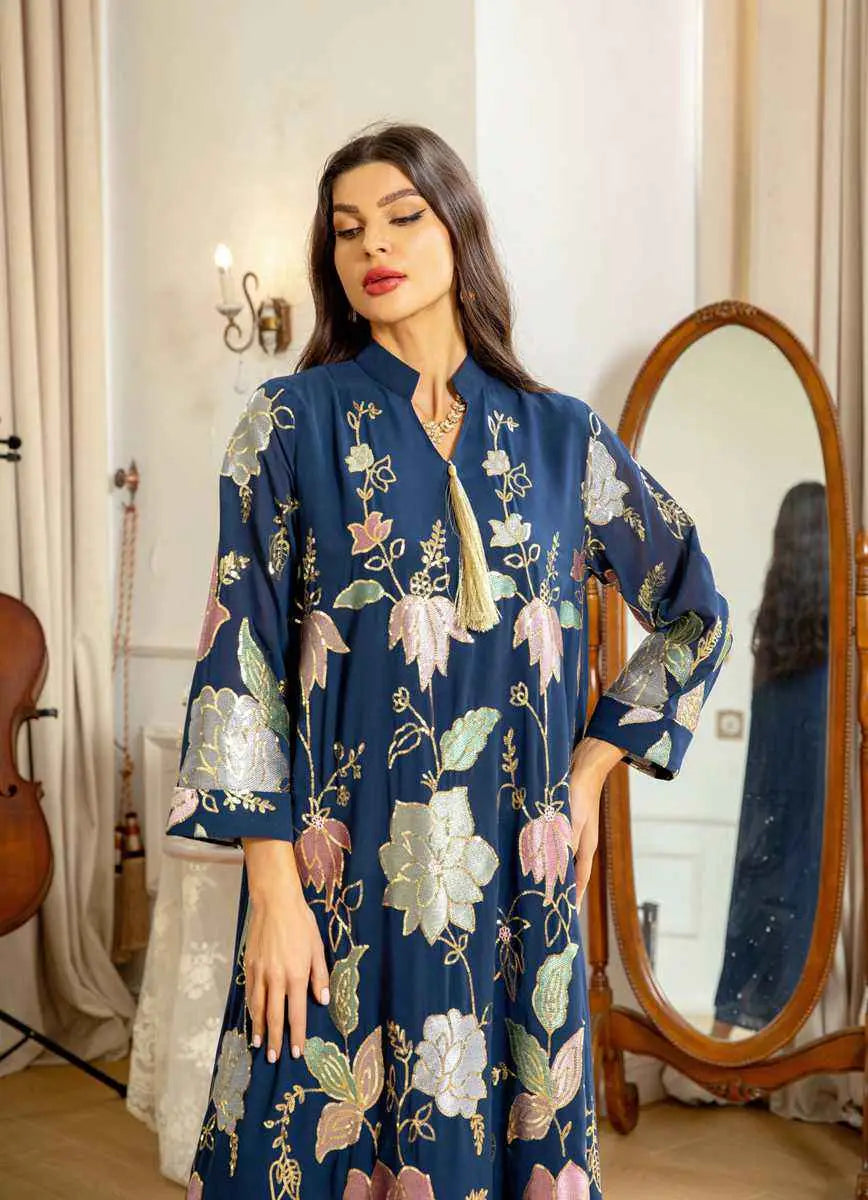 Elegant Eid Dress for Women - Embroidered Sequin Chiffon Kaftan Caftan Outfit | Perfect for Eid Celebrations, Weddings & Special Occasions