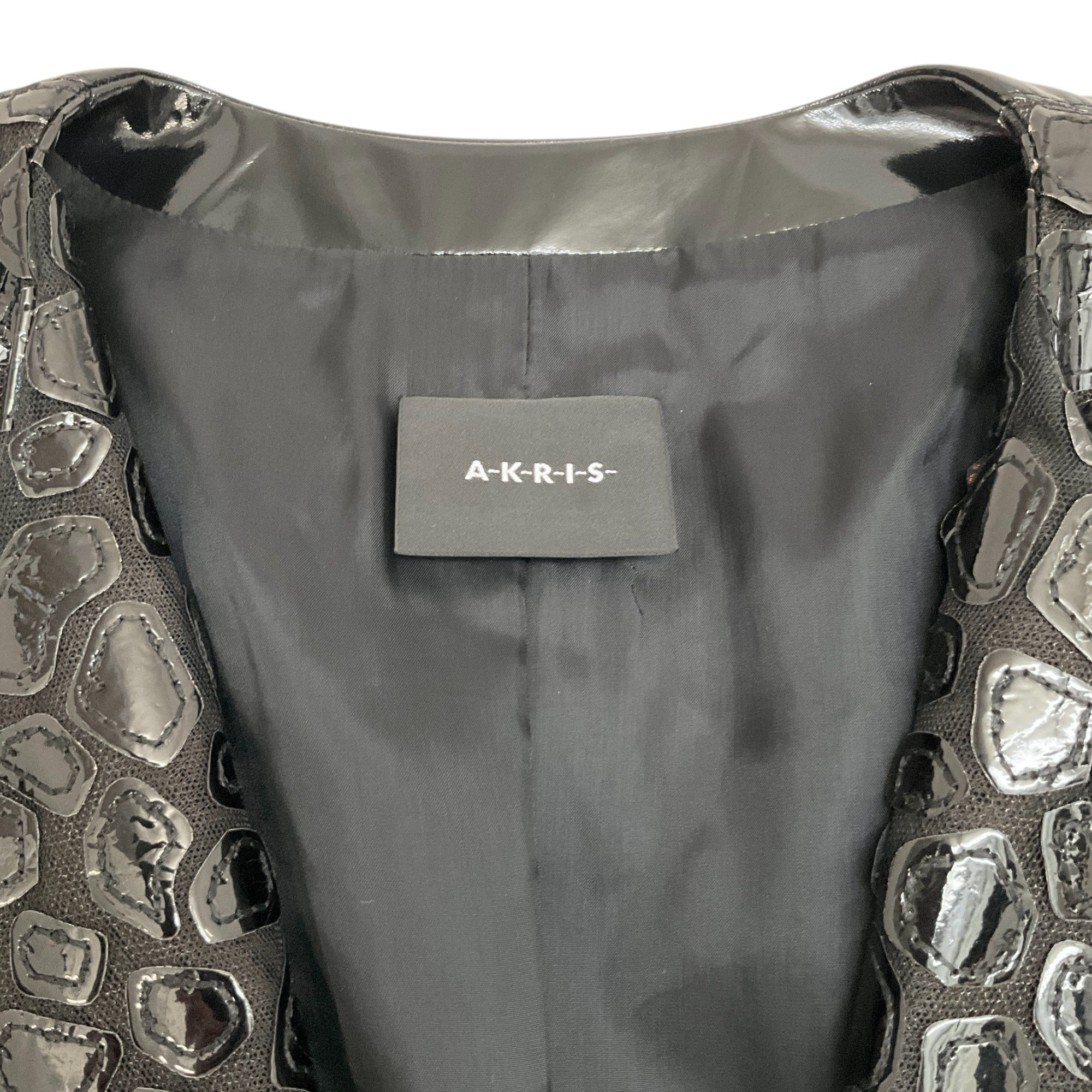 Akris Black Patent Leather Animal Print Jacket for Women - Stylish Outerwear for Night Out, Party & Special Occasions