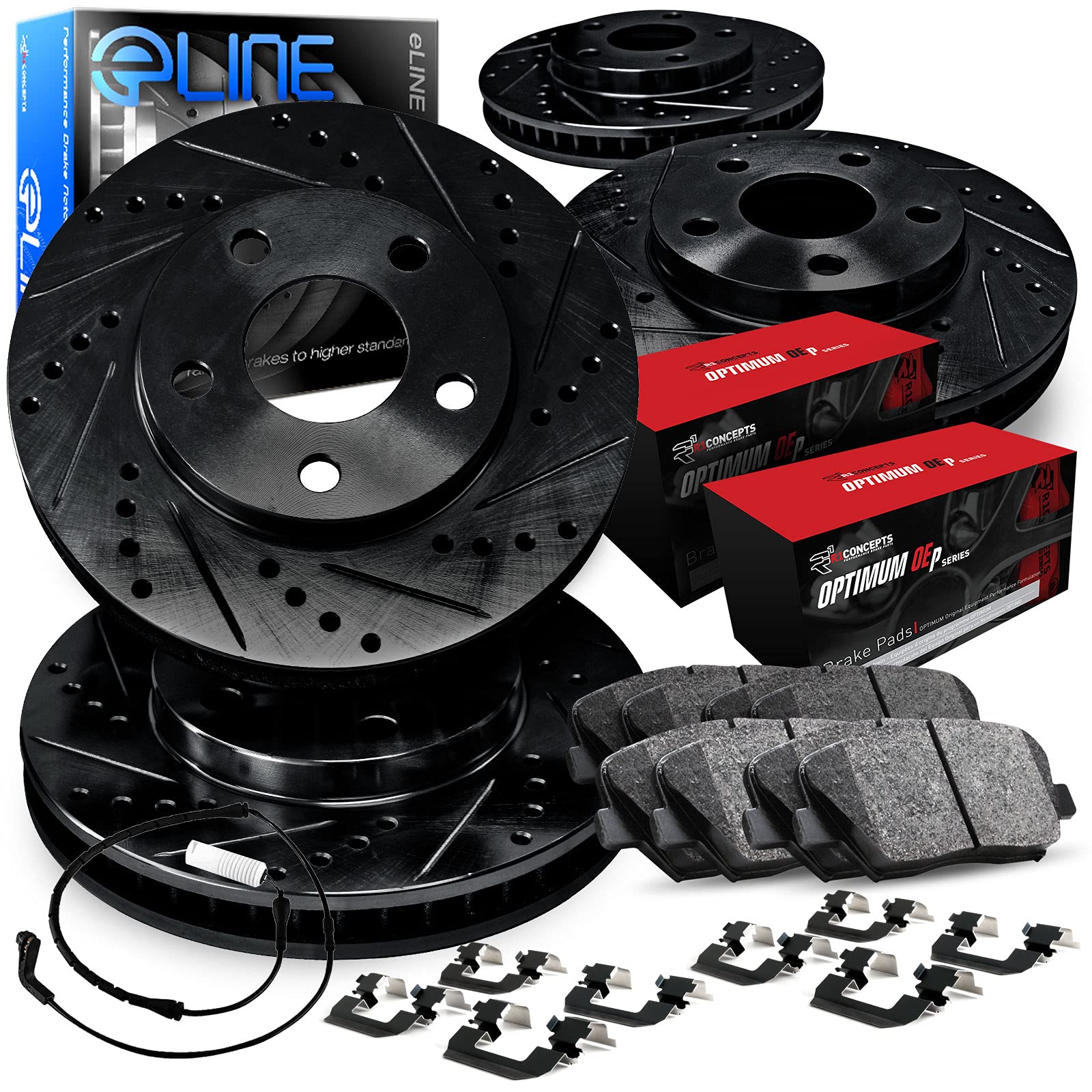 R1 Concepts Front & Rear Brake Pads and Rotors Kit with Hardware & Sensor - CBC.40010.54 | High Performance Braking System for Cars, SUVs & Trucks | Perfect for Daily Commuting, Highway Driving & Towing