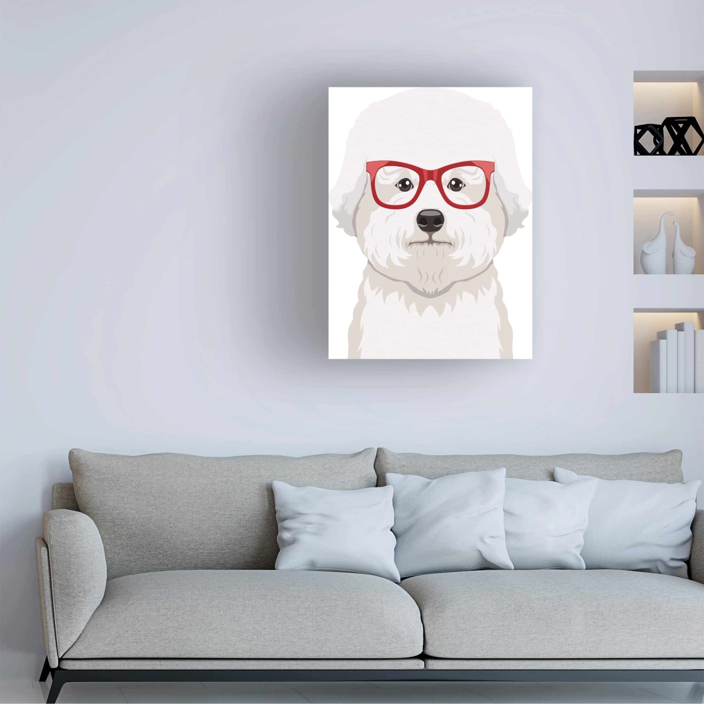 Bichon Wearing Hipster Glasses Canvas Wall Art - Modern Dog Portrait Painting for Home & Office Decor - Perfect Gift for Pet Lovers