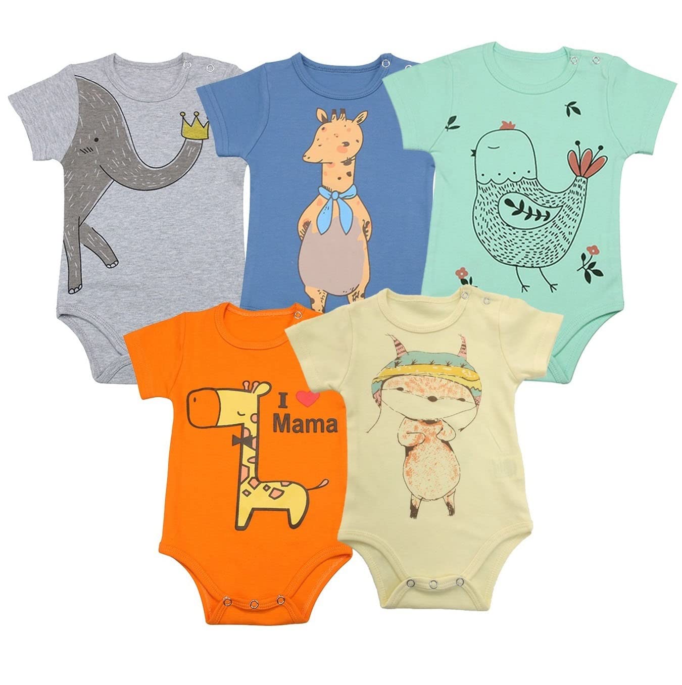 FLORNO Baby Bodysuits 5-Pack - 100% Pure Cotton Short Sleeve Onesies for Newborns 0-24 Months | Soft & Breathable Unisex Infant Rompers | Perfect for Everyday Wear, Playtime & Photo Shoots