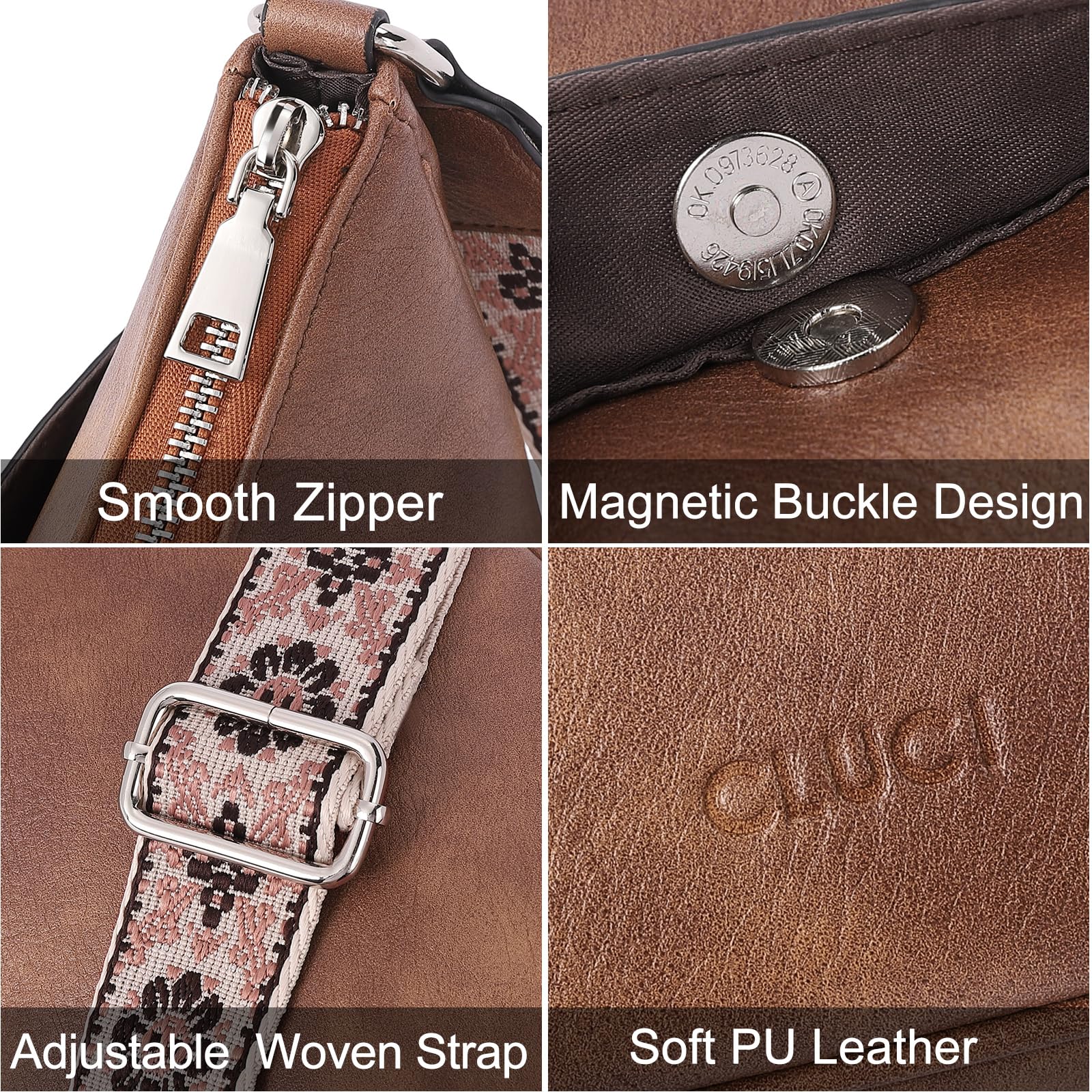 CLUCI Vegan Leather Crossbody Bags for Women - Adjustable Wide Strap Shoulder Handbag Purse | Perfect for Work, Travel & Everyday Use
