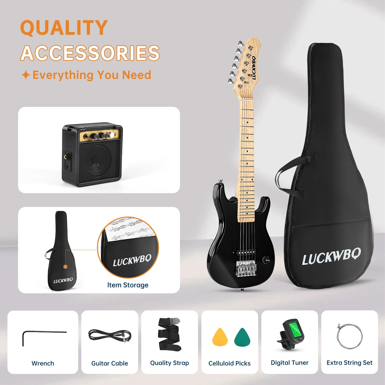 **30 Inch Kids Electric Guitar Beginner Kit - ST Style Mini Electric Guitar for Boys & Girls with 5W Amp, Strap, Gig Bag, Tuner & Picks (Black) - Perfect for Learning, Practice & Home Performances**