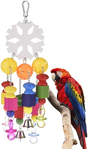 Colorful Wooden Bird Chewing Toy with Bells - Climbing Swing Hanging Training Exercise Toy for Parakeets, Cockatiels, Cockatoos, Finches, Budgies & African Greys - Perfect Cage Biting Toy for Mental Stimulation & Playtime Fun