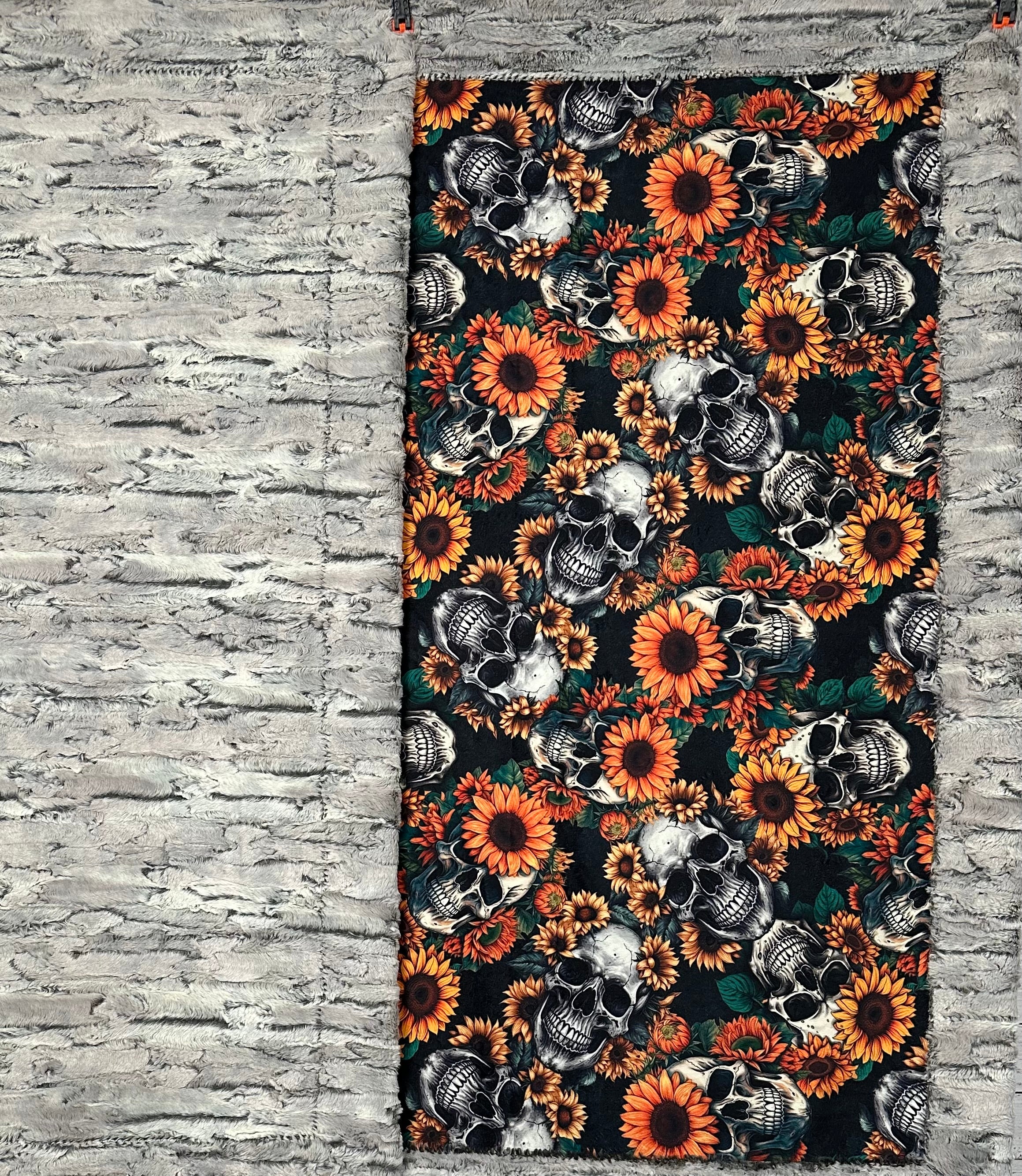 Premium Silver Fox Minky Blanket with Skull Sunflower Design - 54x79 Inches - Soft & Cozy Large Throw Blanket for Bed, Couch, or Gift