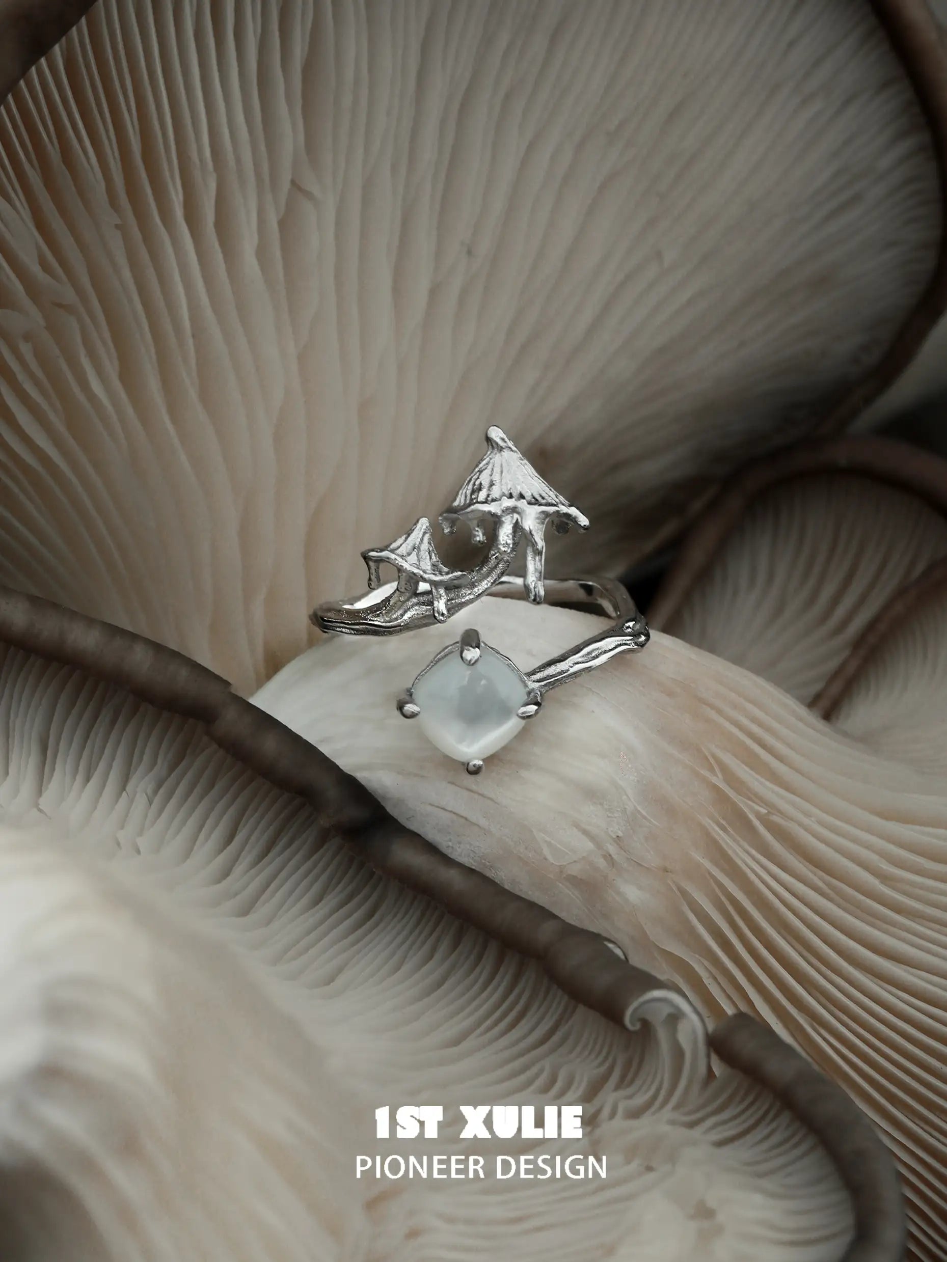 Mushroom Story 925 Sterling Silver Open End Ring for Women - Adjustable Boho Hippie Jewelry - Perfect for Everyday Wear, Festivals & Gifts
