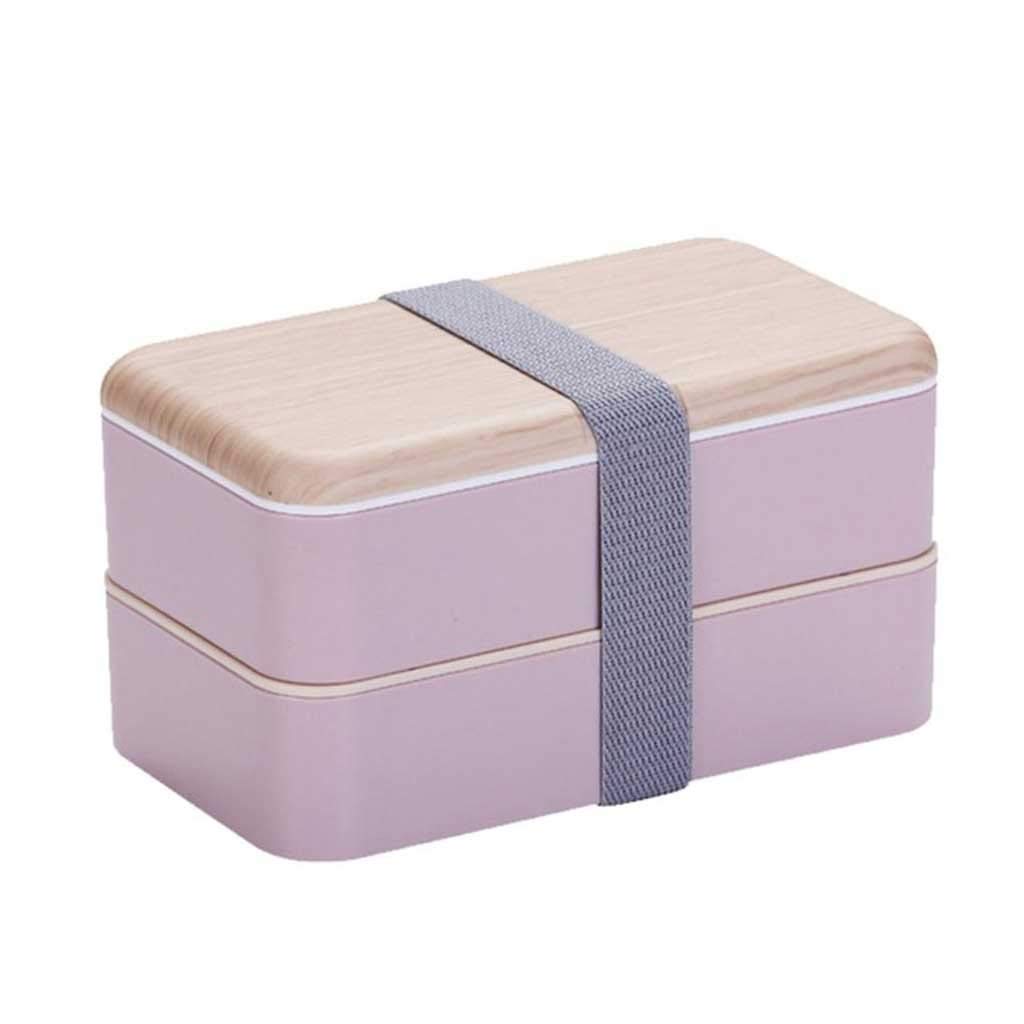 **CUJUX Double Layer Wood Grain Lunch Box - Microwave Safe Plastic Food Storage Container for Office, School & Picnics (Color: A)**