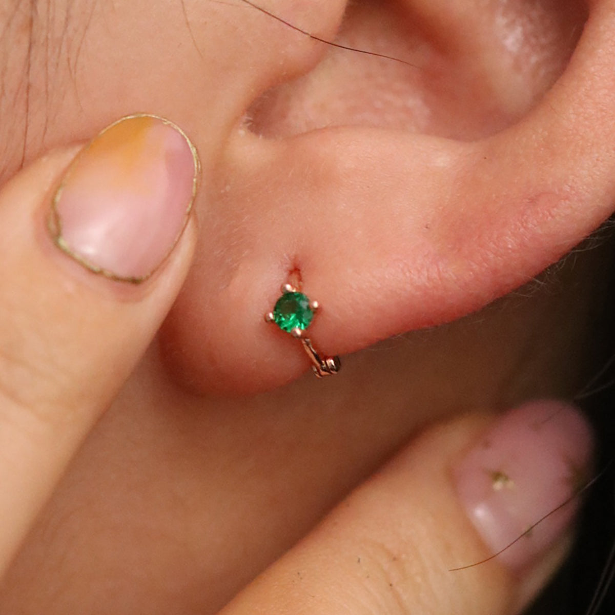 Green Onyx Huggie Earrings for Women – Dainty Single Stone Hoop Earrings for Everyday Wear | Perfect for Casual, Office & Date Night Outfits