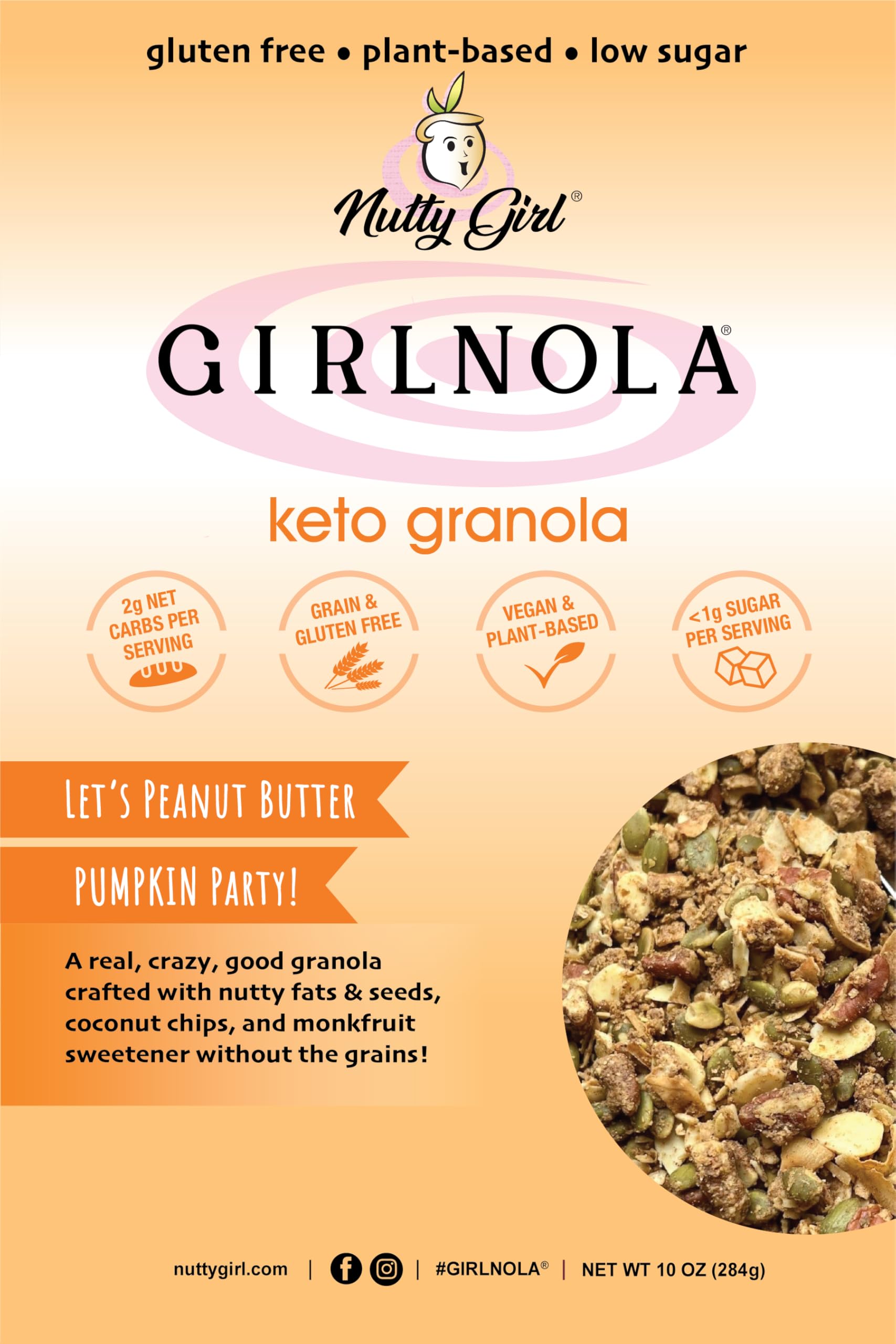 Low Sugar Low Carb Granola Cereal with Peanut Butter & Pumpkin Flavor | 10 Lbs Bulk Keto-Friendly Breakfast | Nutty Girl Keto Girlnola® | Perfect for Healthy Snacking & Weight Management