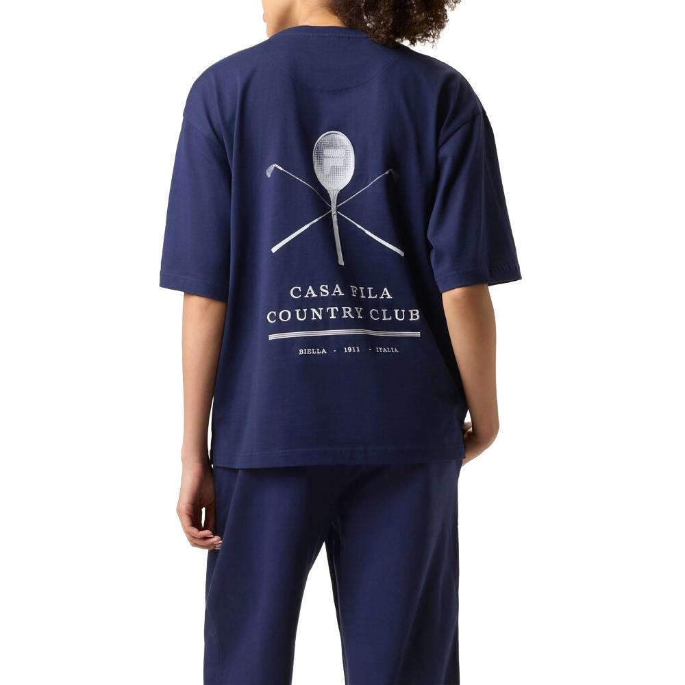 Fila Unisex Country Club Racquet Box Tee Top - Comfortable Cotton T-Shirt for Tennis & Casual Wear (Fila Navy) - Perfect for Sports, Gym, and Everyday Outfits