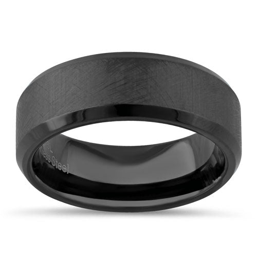 Premium Stainless Steel Men's Black Textured Wedding Band with Polish Edges - Perfect for Engagement, Anniversary & Everyday Wear